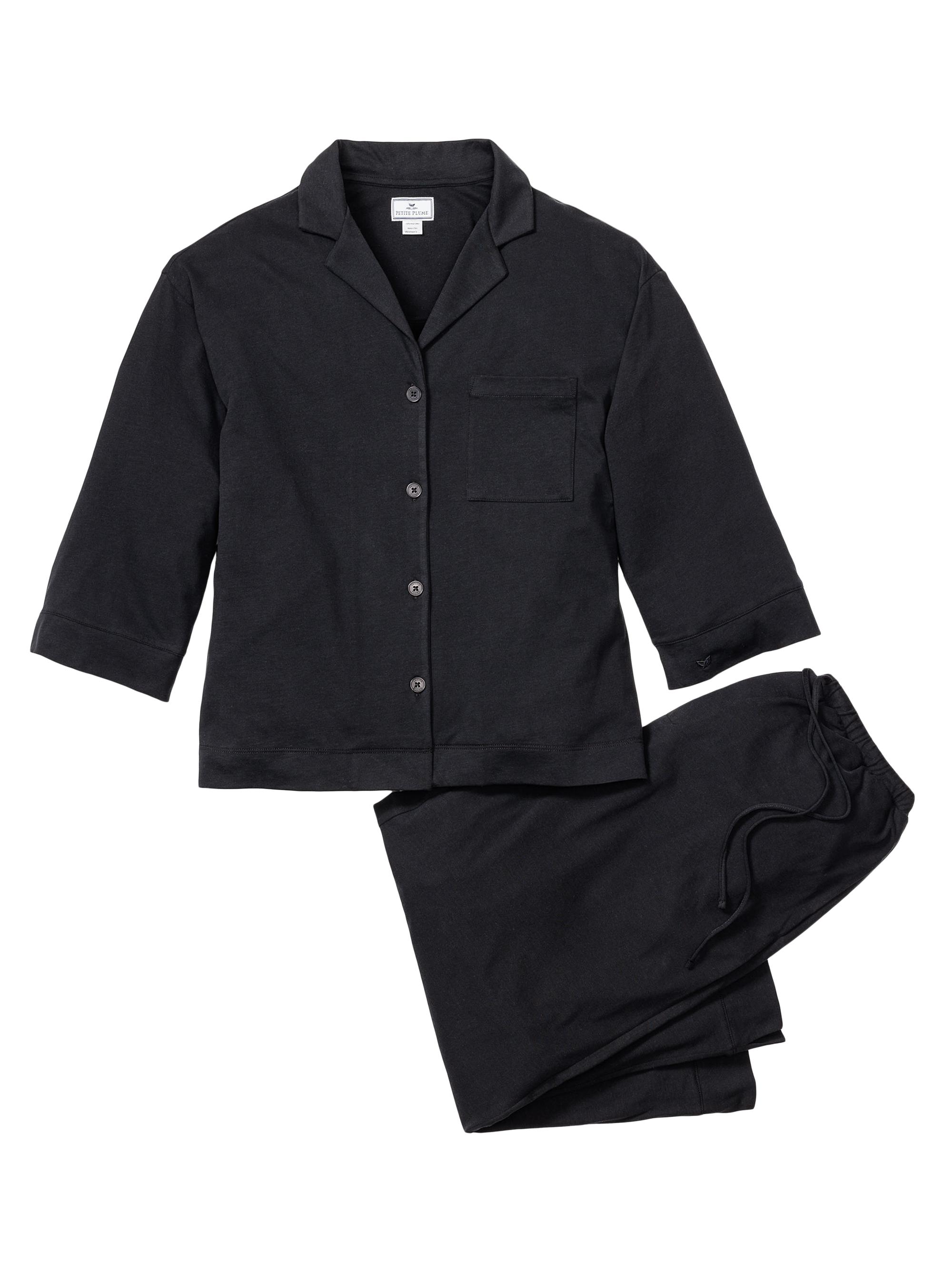 Petite Plume Cotton Wide-Leg Pajama Set - Black