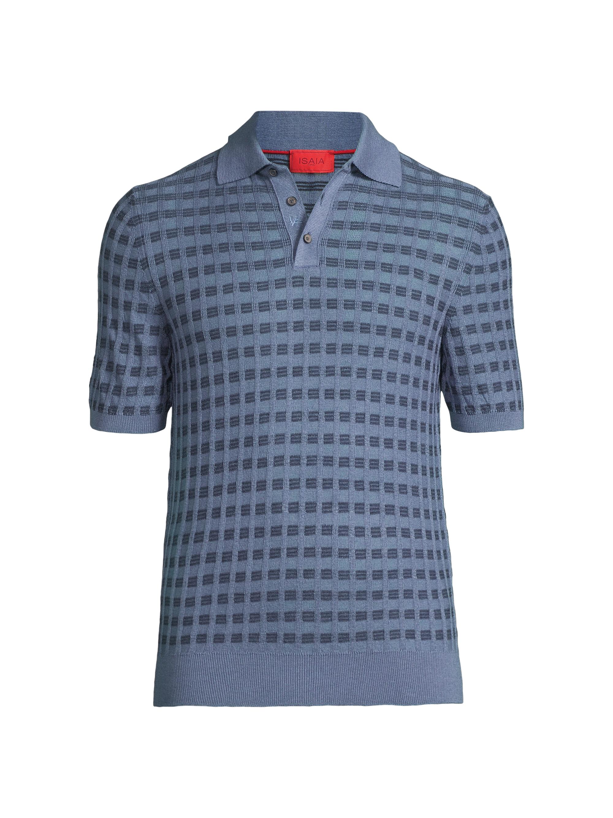 Isaia Men's Silk-Cashmere-Wool Jacquard Polo Shirt - Pastel Blue