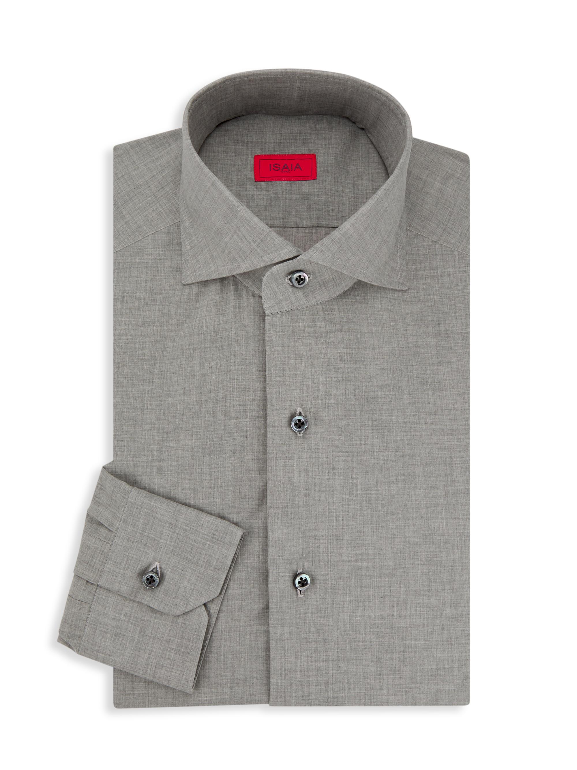 Isaia Men's Unito Cotton Melangé Shirt - Light Grey