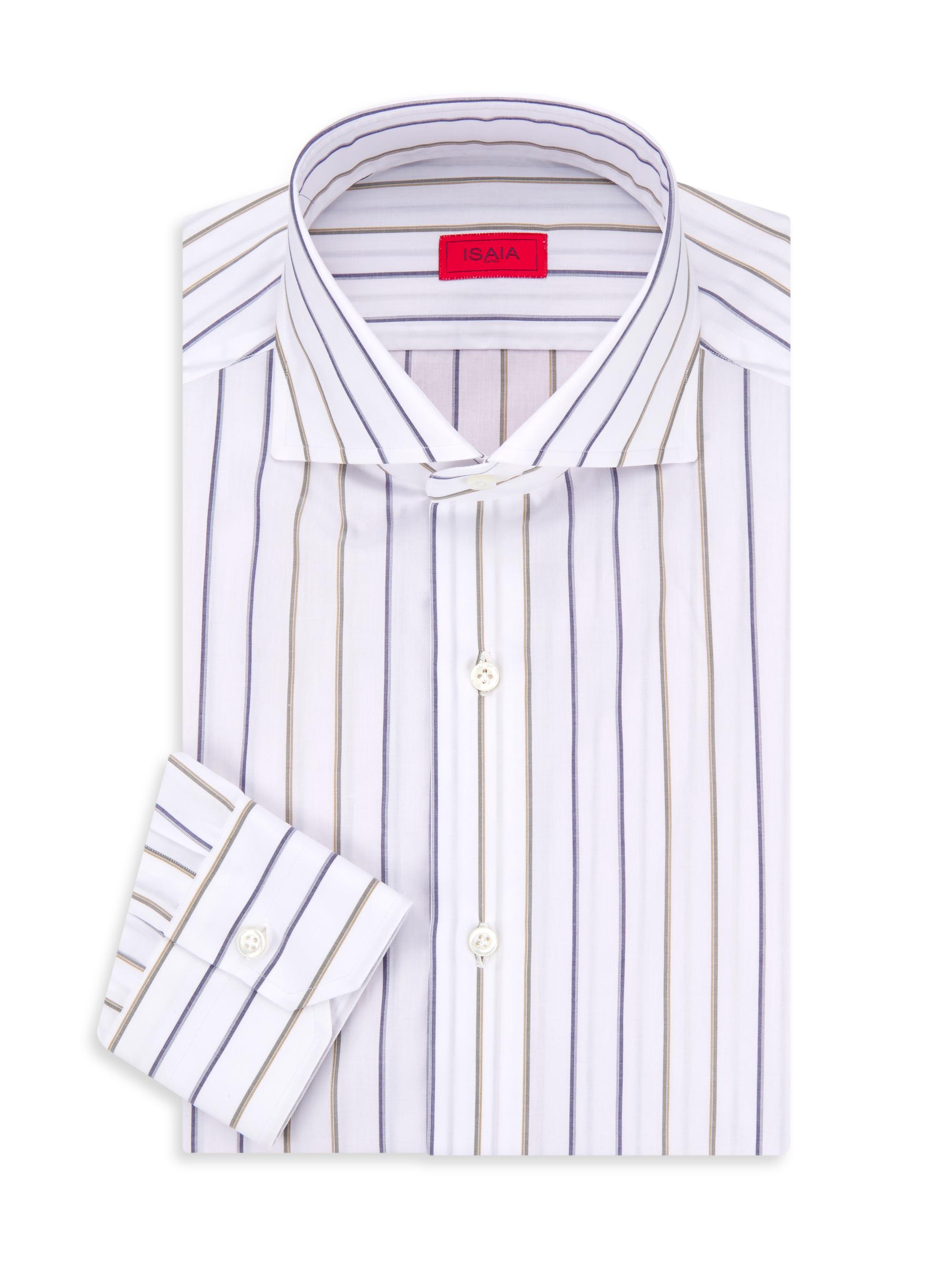 Isaia Men's Striped Cotton Dress Shirt - White Blue