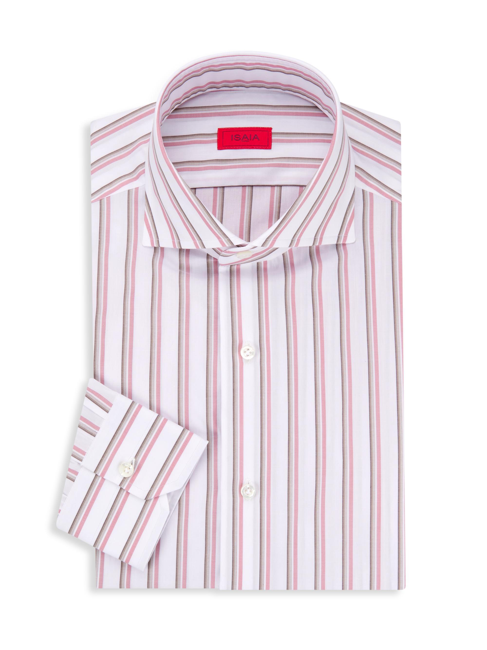 Isaia Men's Striped Cotton Dress Shirt - White Pink