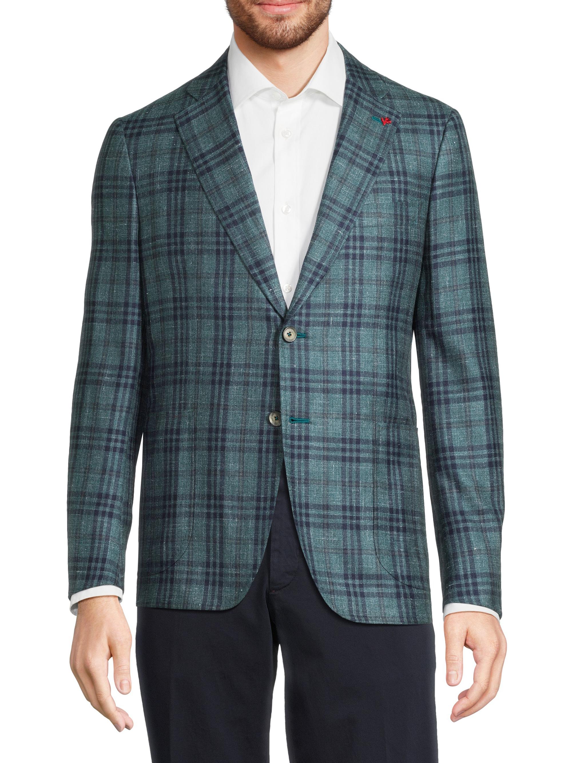 Isaia Check Wool-Blend Two-Button Blazer | Saks Fifth Avenue