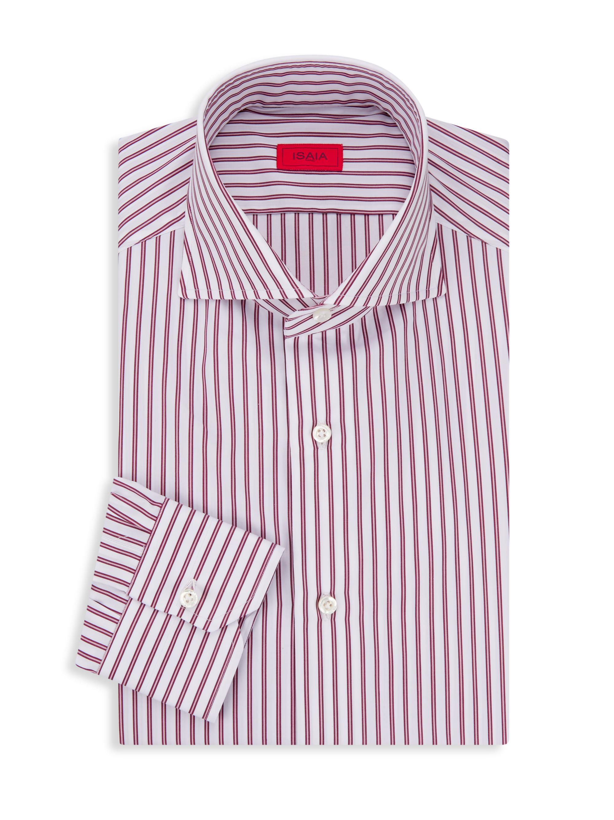 Isaia Men's Righe Colorate Rigato Camicie Shirt - White Red