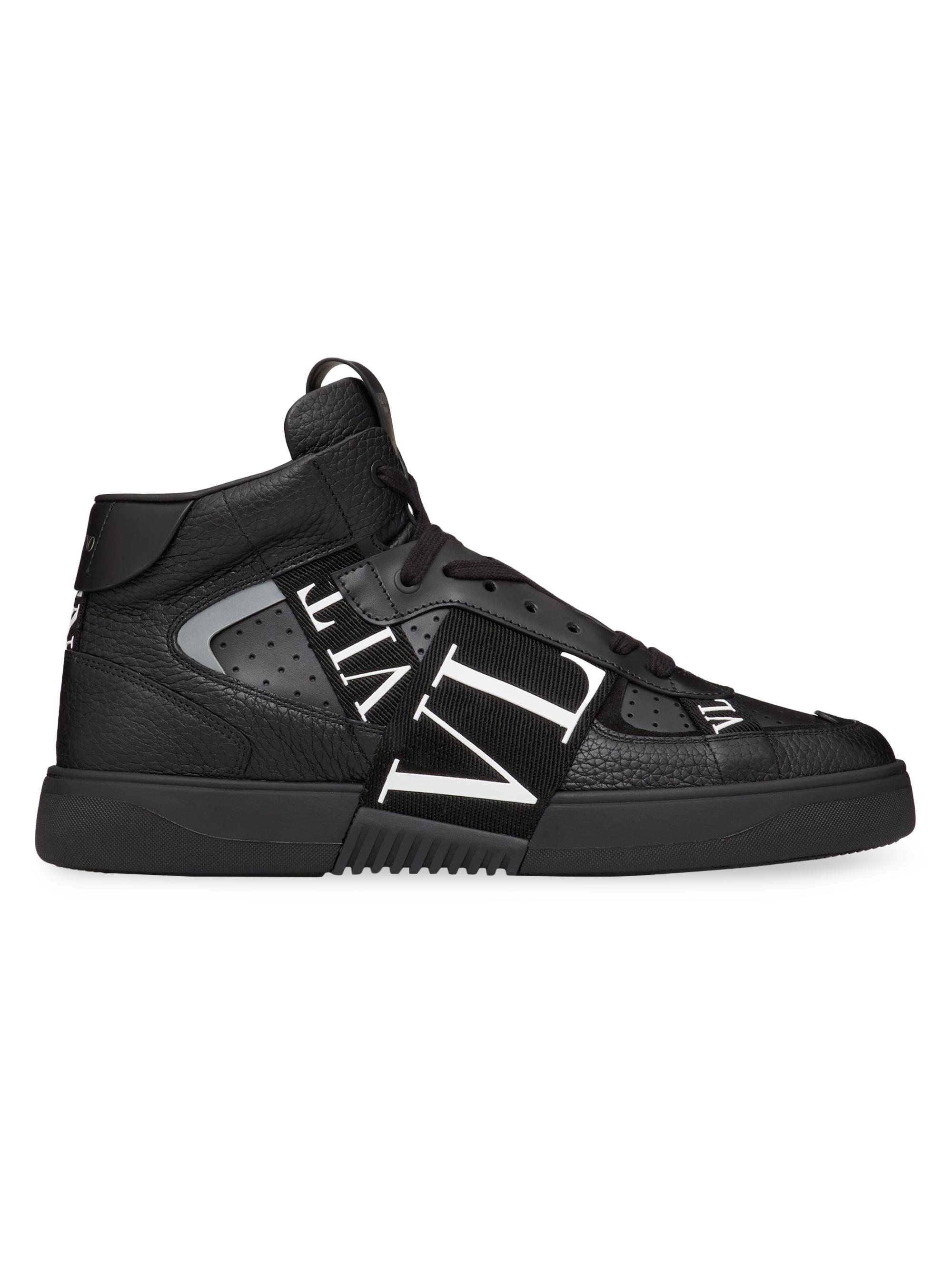 Valentino Garavani Men's Mid-Top Calfskin VL7N Sneakers with Bands - Black