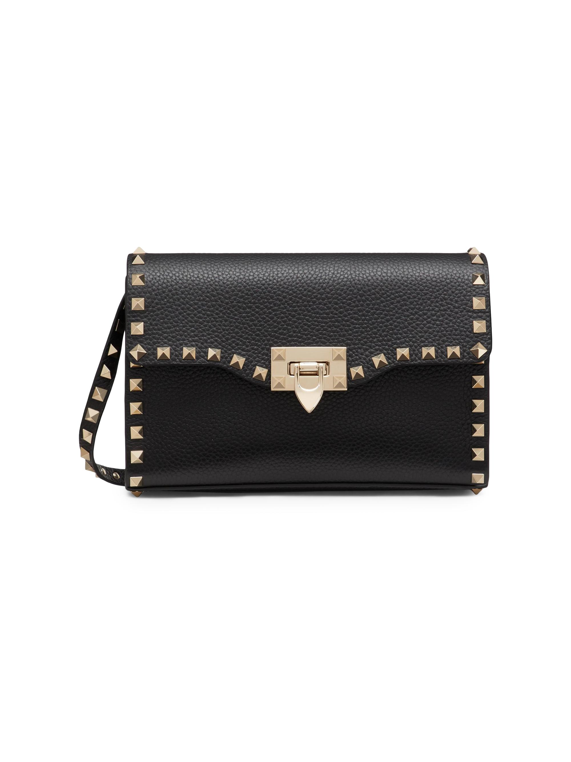Valentino Garavani Women's  Rockstud Grainy Calfskin Crossbody Bag - Black Gold