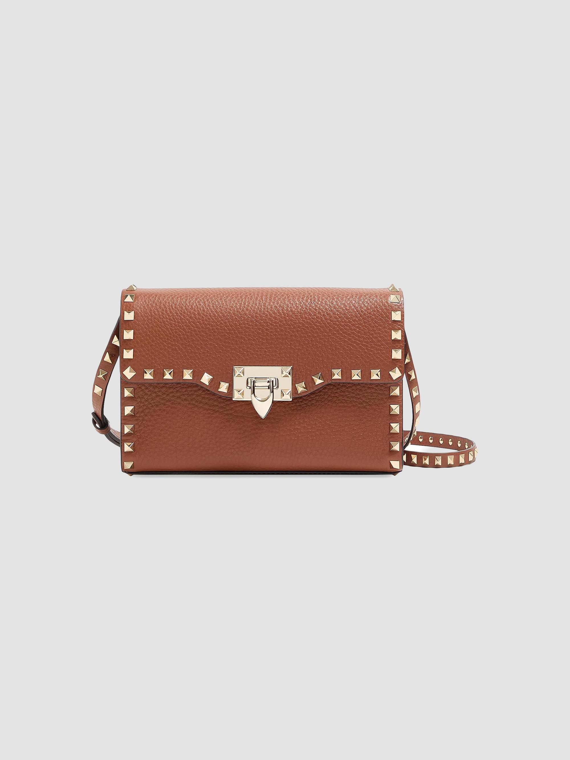 Valentino Garavani Women's  Rockstud Grainy Calfskin Crossbody Bag - Saddle Brown | Thumbnail 8