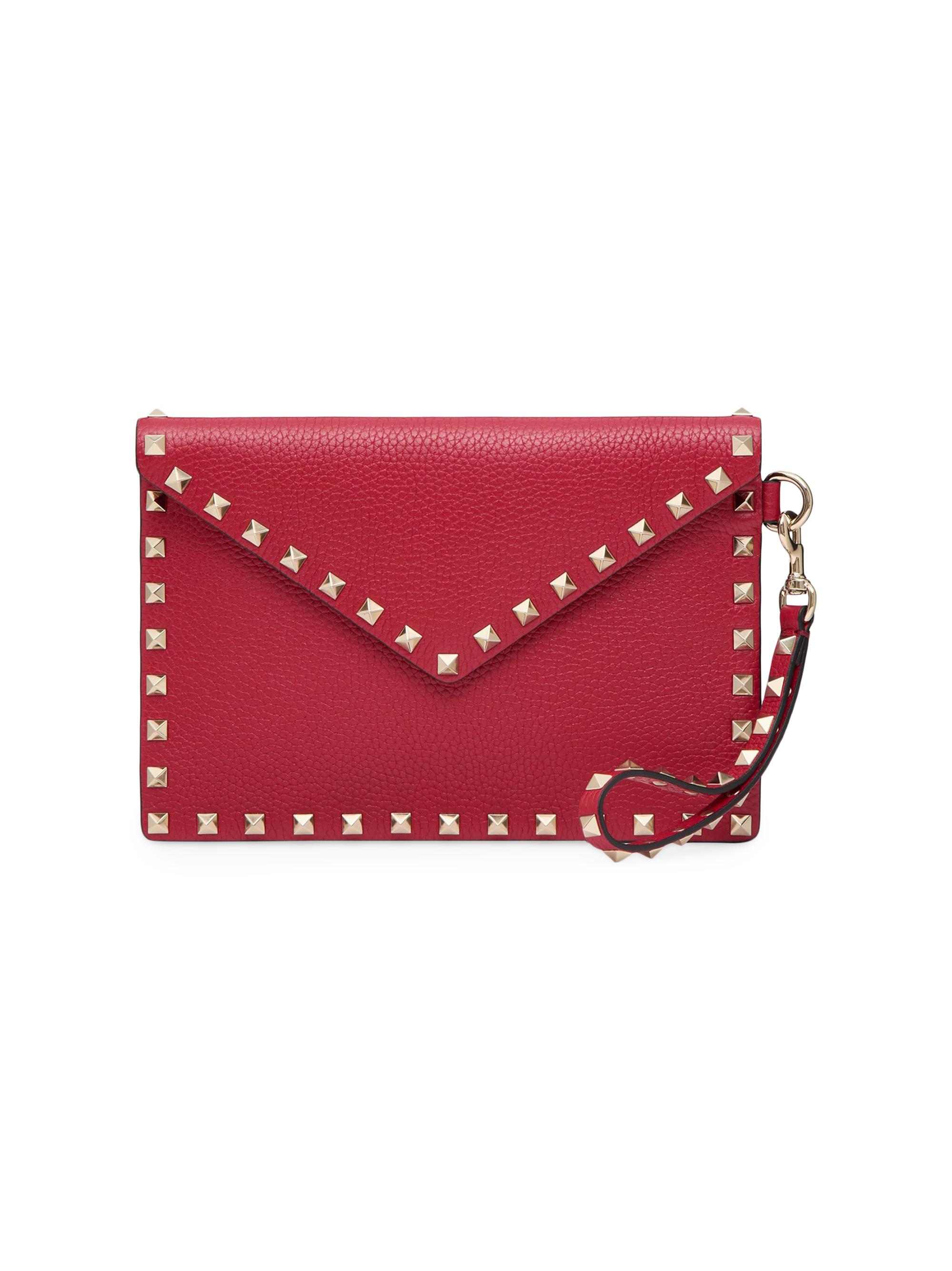 Valentino Garavani Women's Rockstud Grainy Calfskin Pouch - Rosso Valentino
