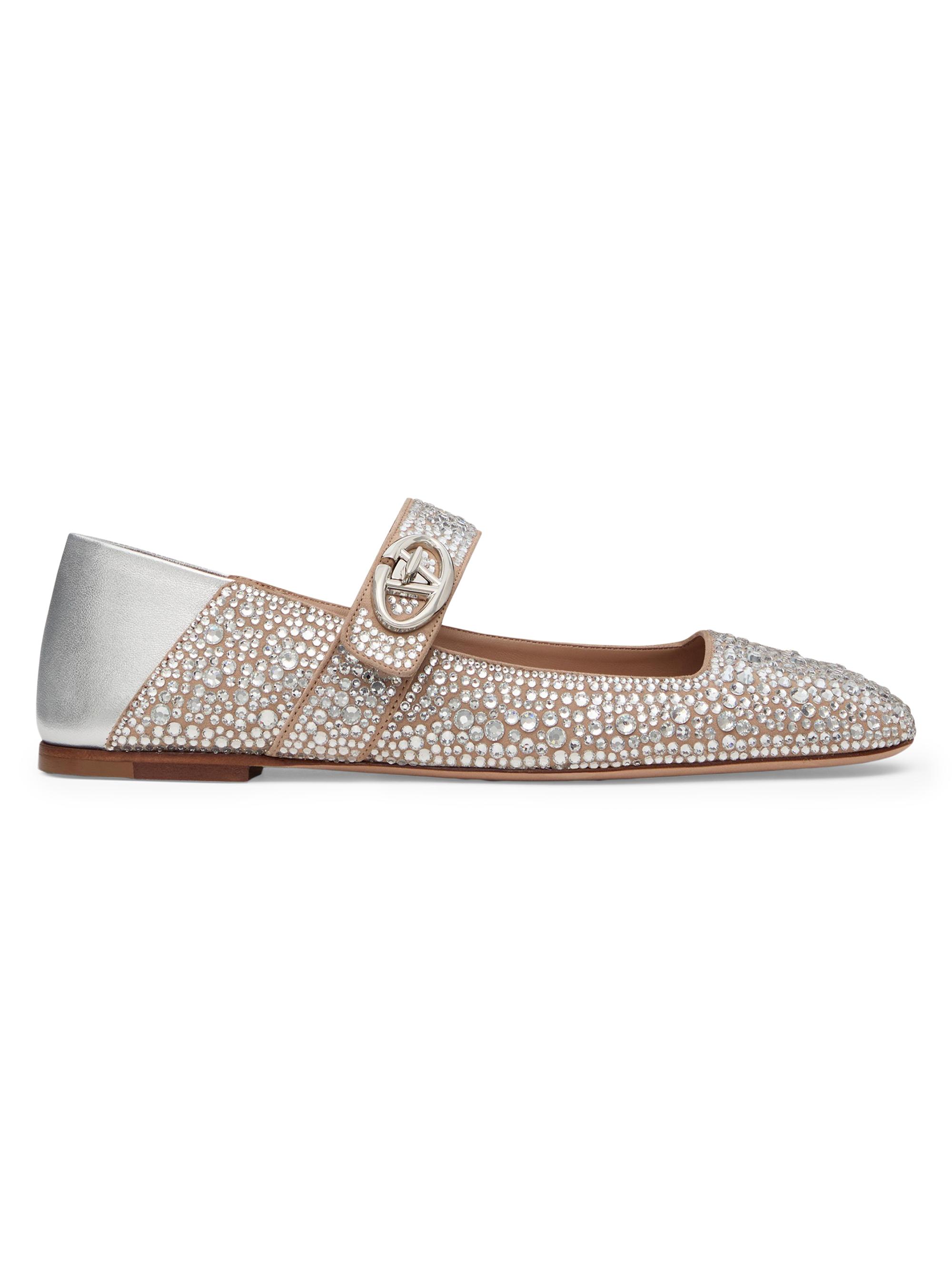Valentino Garavani Women's VLogo Locker Mary Jane Ballerinas with Crystals - Silver