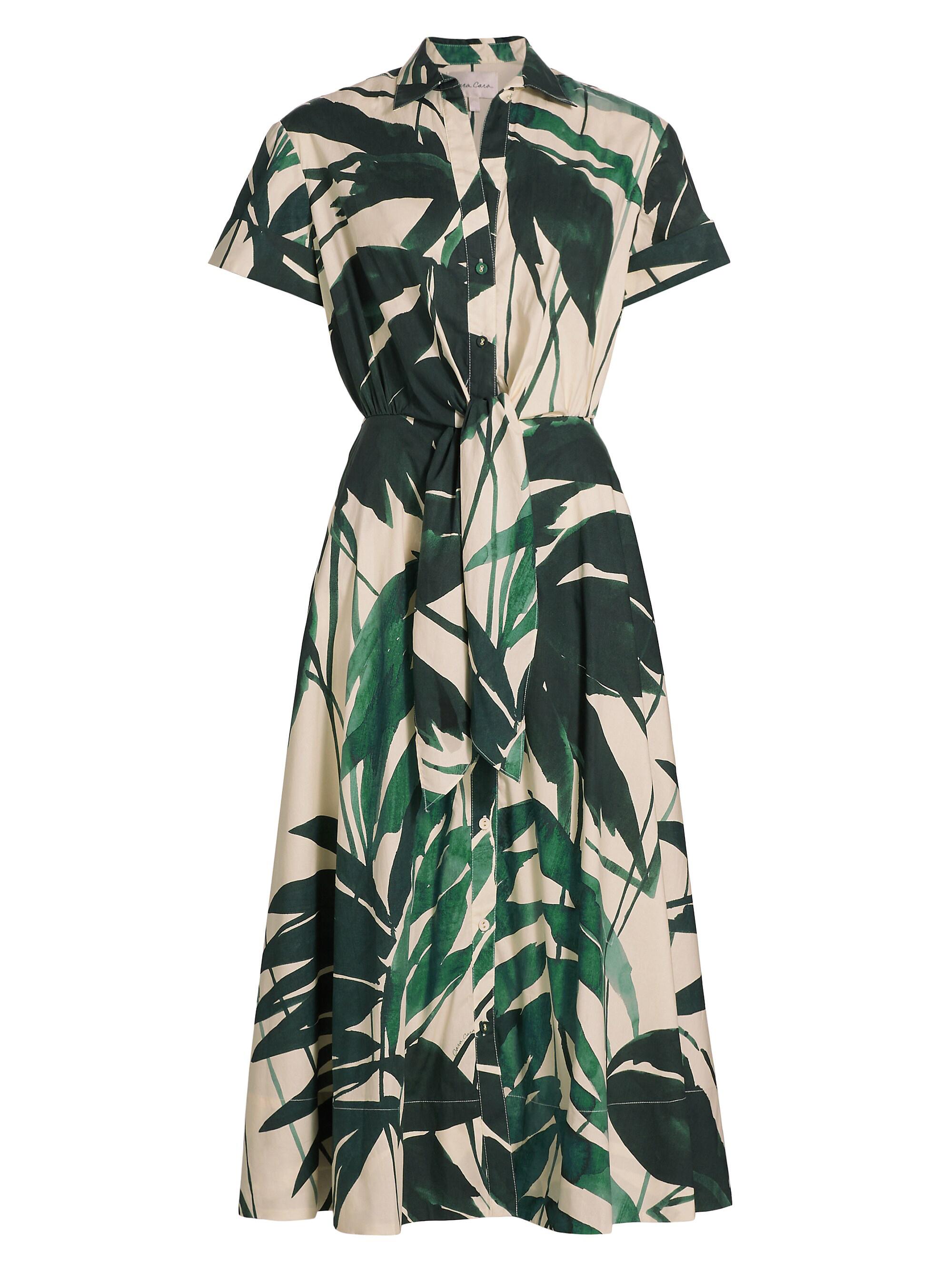 Cara Cara Women's Asbury Leafy Midi Shirtdress - Palm Oasis Turtle Dove
