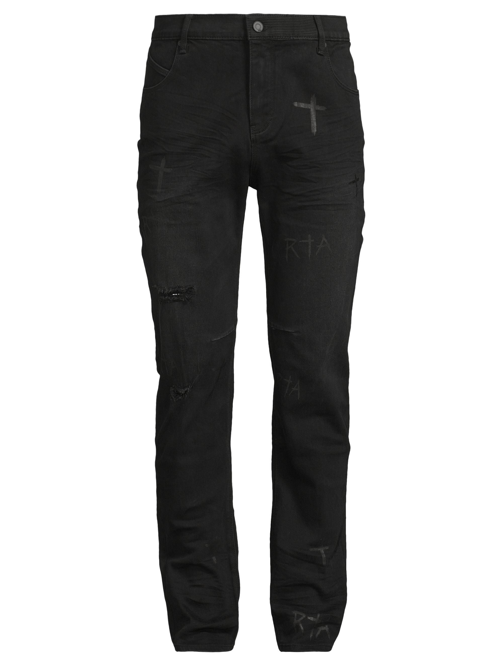 RTA Men's Crosses Distressed Jeans - Charcoal Crosses Distressed