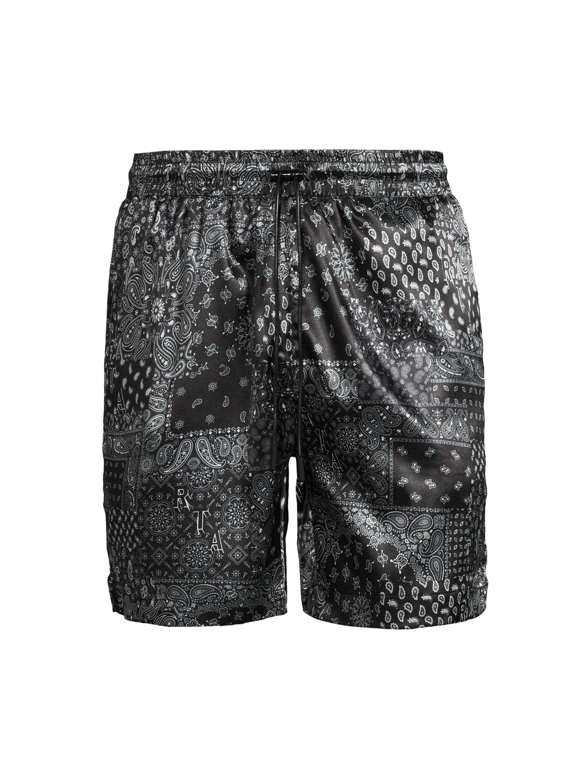 RTA Men's Clyde Bandana Drawstring Shorts - Black Rta Bandana