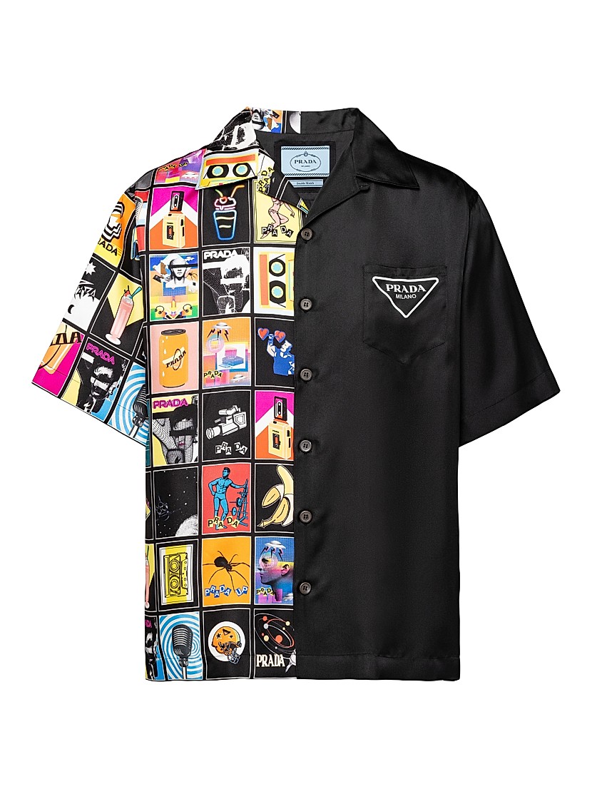 Shop Prada Double Match Silk Twill Shirt | Saks Fifth Avenue Shop Prada Double Match Silk Twill Shirt | Saks Fifth Avenue