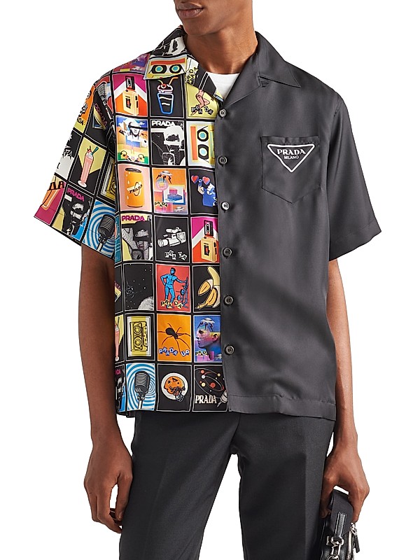 Shop Prada Double Match Silk Twill Shirt | Saks Fifth Avenue Shop Prada Double Match Silk Twill Shirt | Saks Fifth Avenue