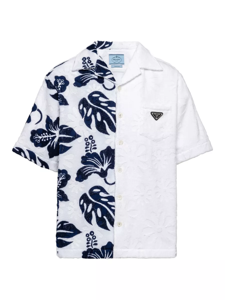 Shop Prada Double Match Short-Sleeved Heavy Cotton Shirt Shop Prada Double Match Short-Sleeved Heavy Cotton Shirt