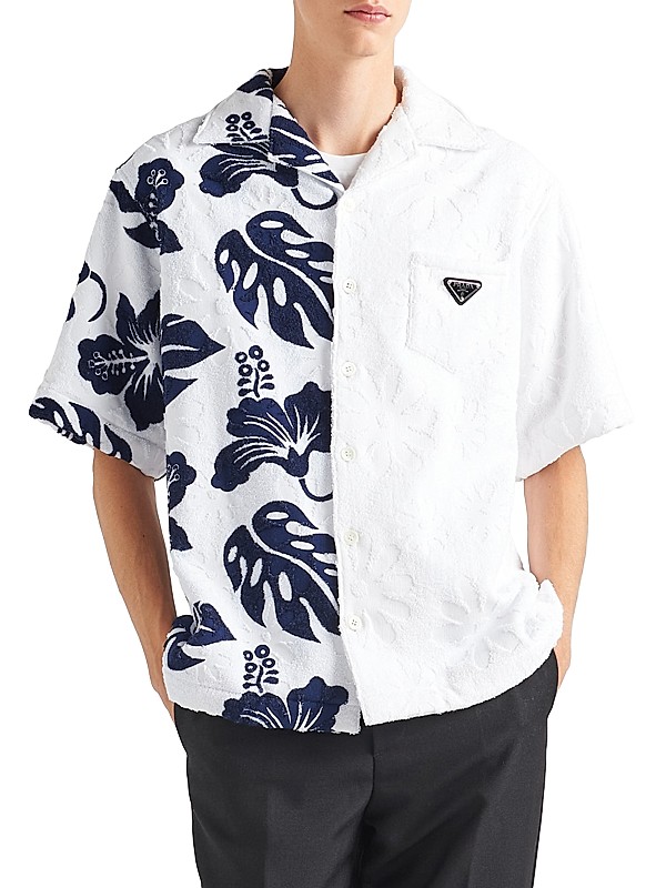 Shop Prada Double Match Short-Sleeved Heavy Cotton Shirt Shop Prada Double Match Short-Sleeved Heavy Cotton Shirt