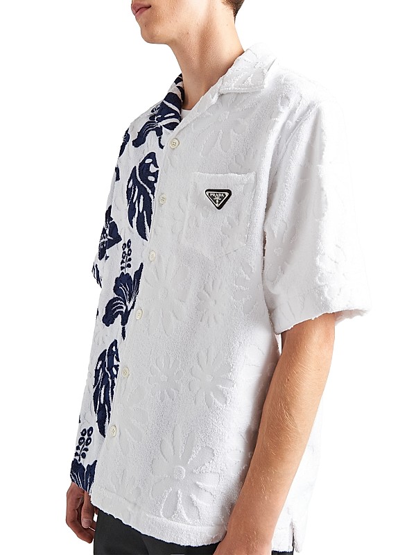 Shop Prada Double Match Short-Sleeved Heavy Cotton Shirt Shop Prada Double Match Short-Sleeved Heavy Cotton Shirt