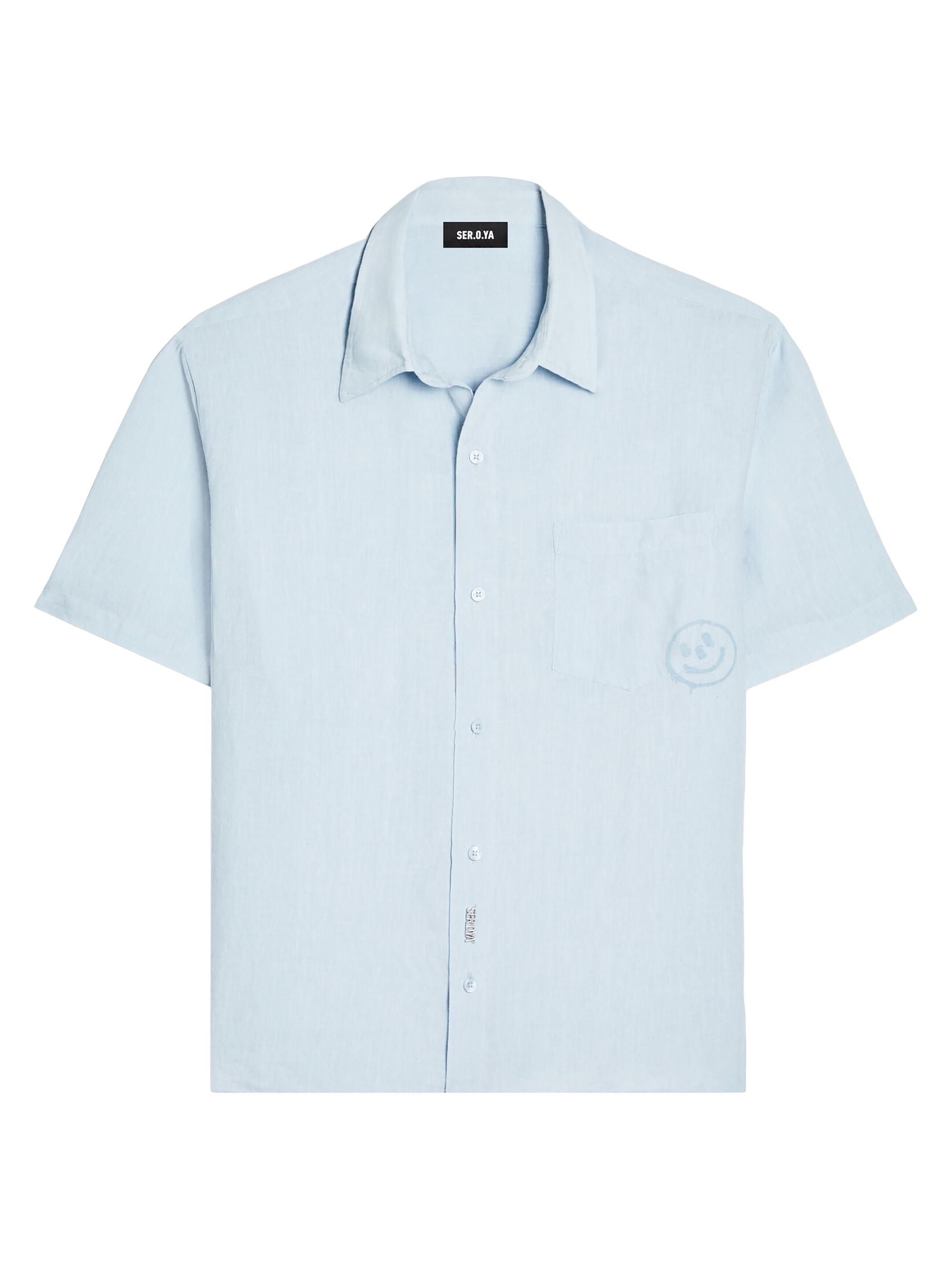 Ser.o.ya Men's Jonah Linen Button Down Shirt - Light Blue