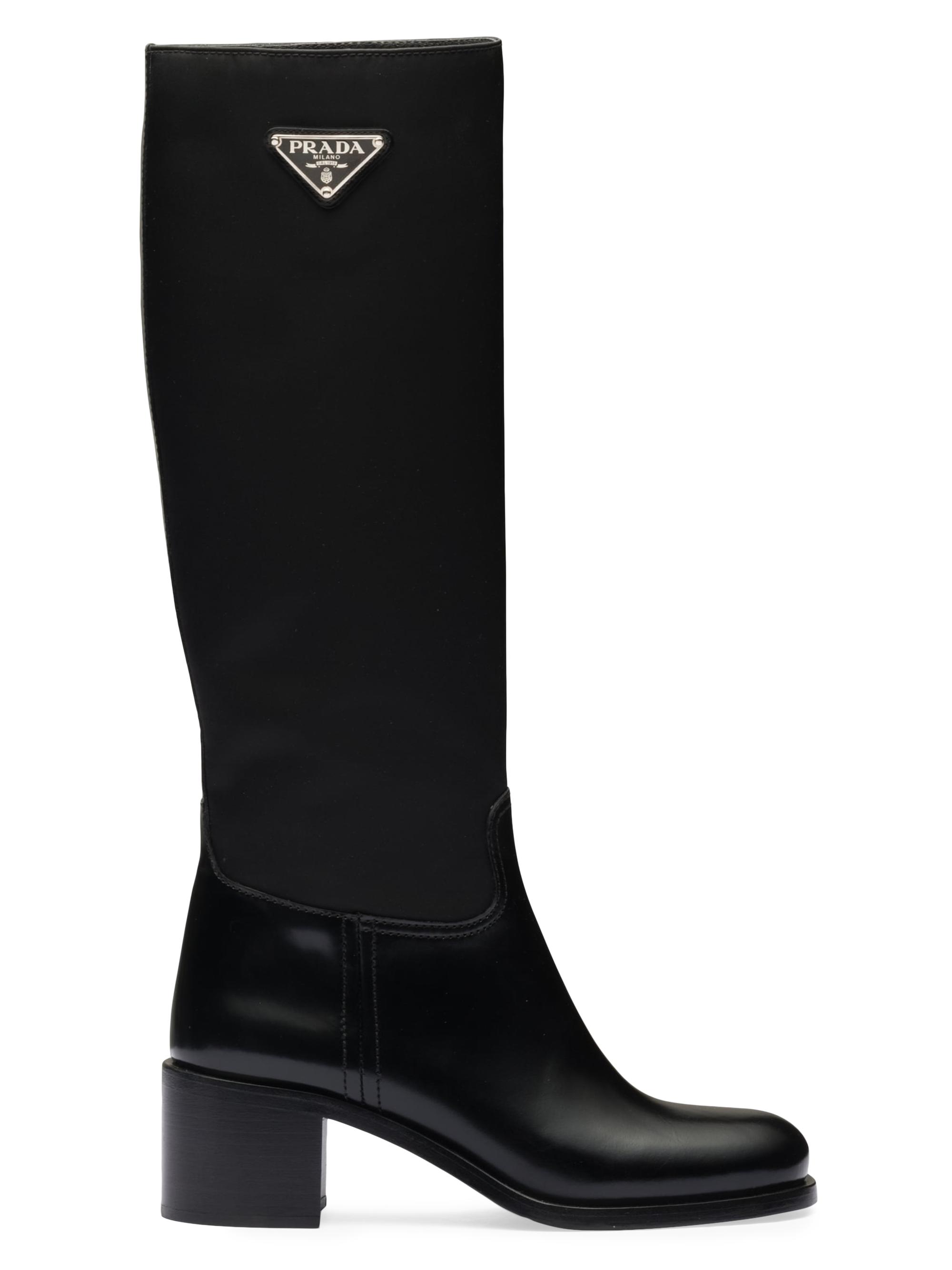 Prada Women's Brushed Leather and Re-Nylon Boots - Black