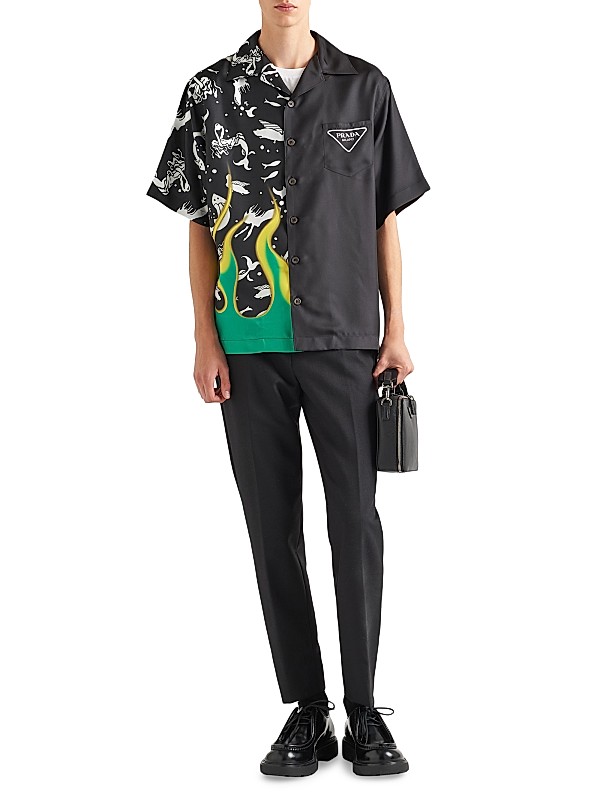 Shop Prada Double Match Silk Twill Shirt | Saks Fifth Avenue Shop Prada Double Match Silk Twill Shirt | Saks Fifth Avenue