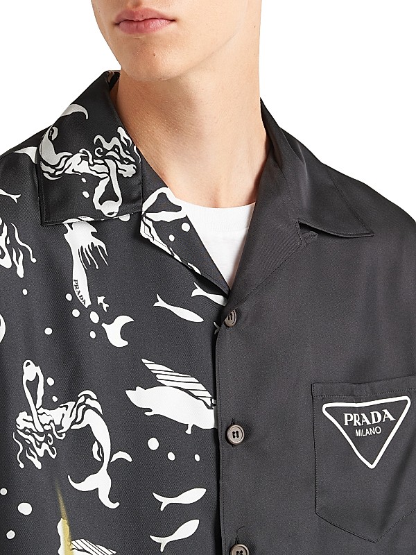 Shop Prada Double Match Silk Twill Shirt | Saks Fifth Avenue Shop Prada Double Match Silk Twill Shirt | Saks Fifth Avenue
