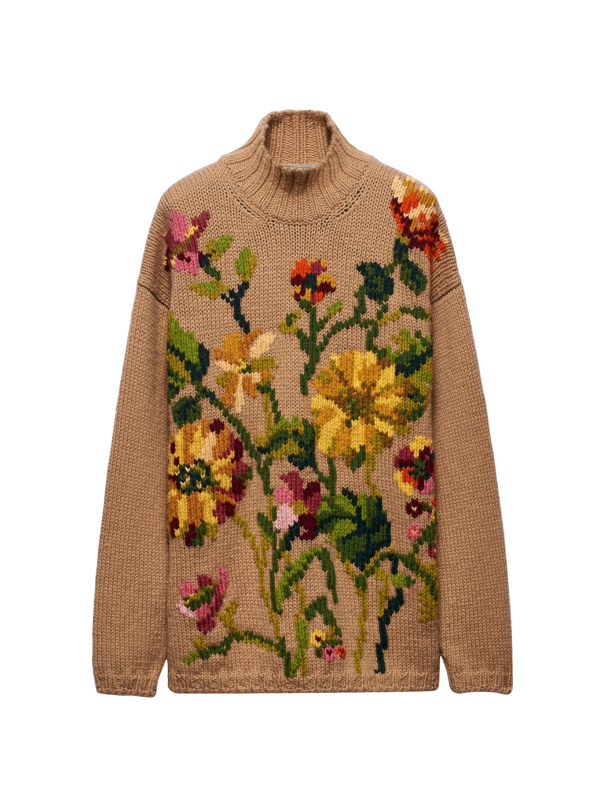 Prada Women's Oversized Wool Turtleneck - Beige Khaki