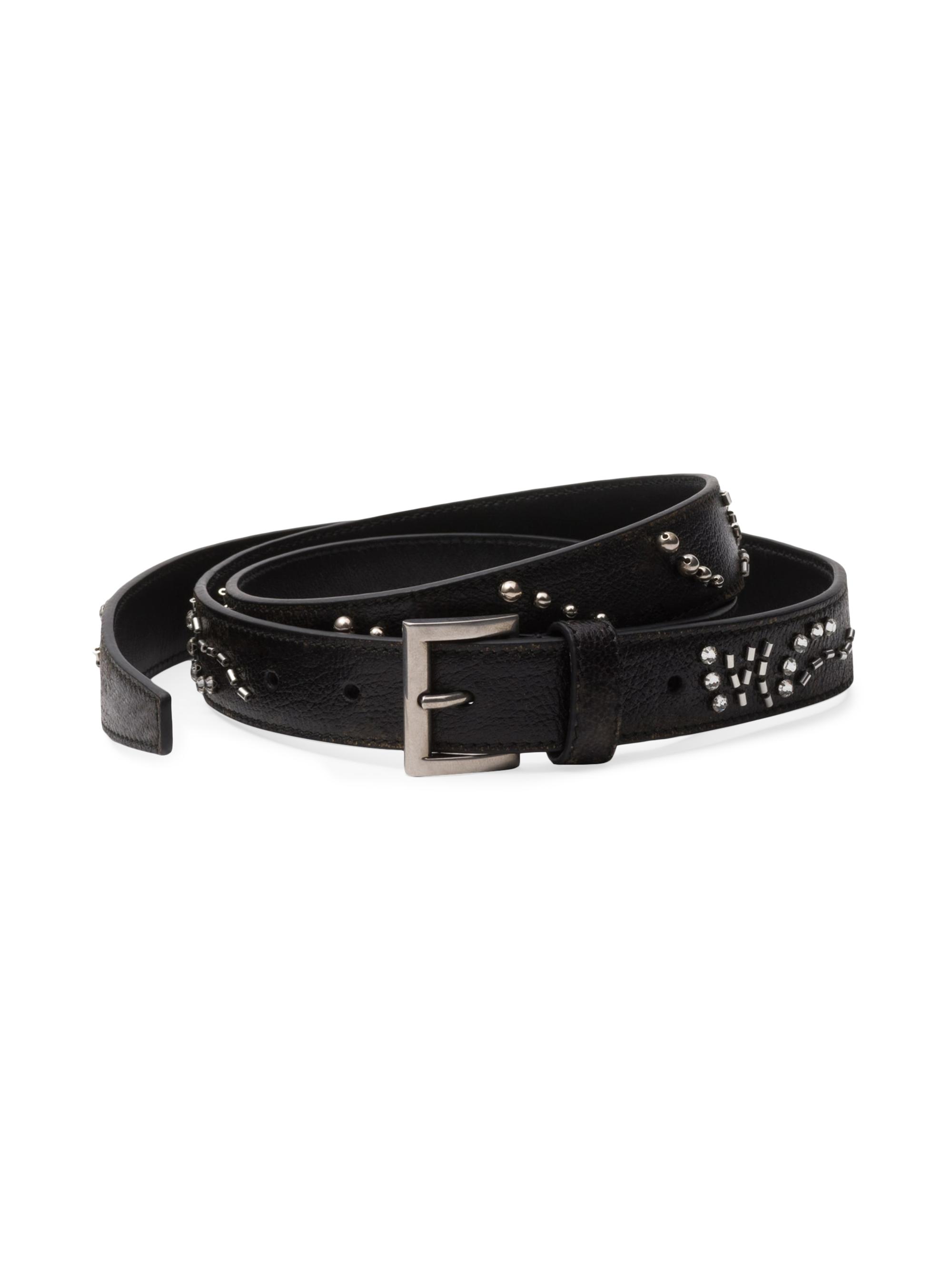 Prada Women's Antiqued Madras Leather Belt - Black