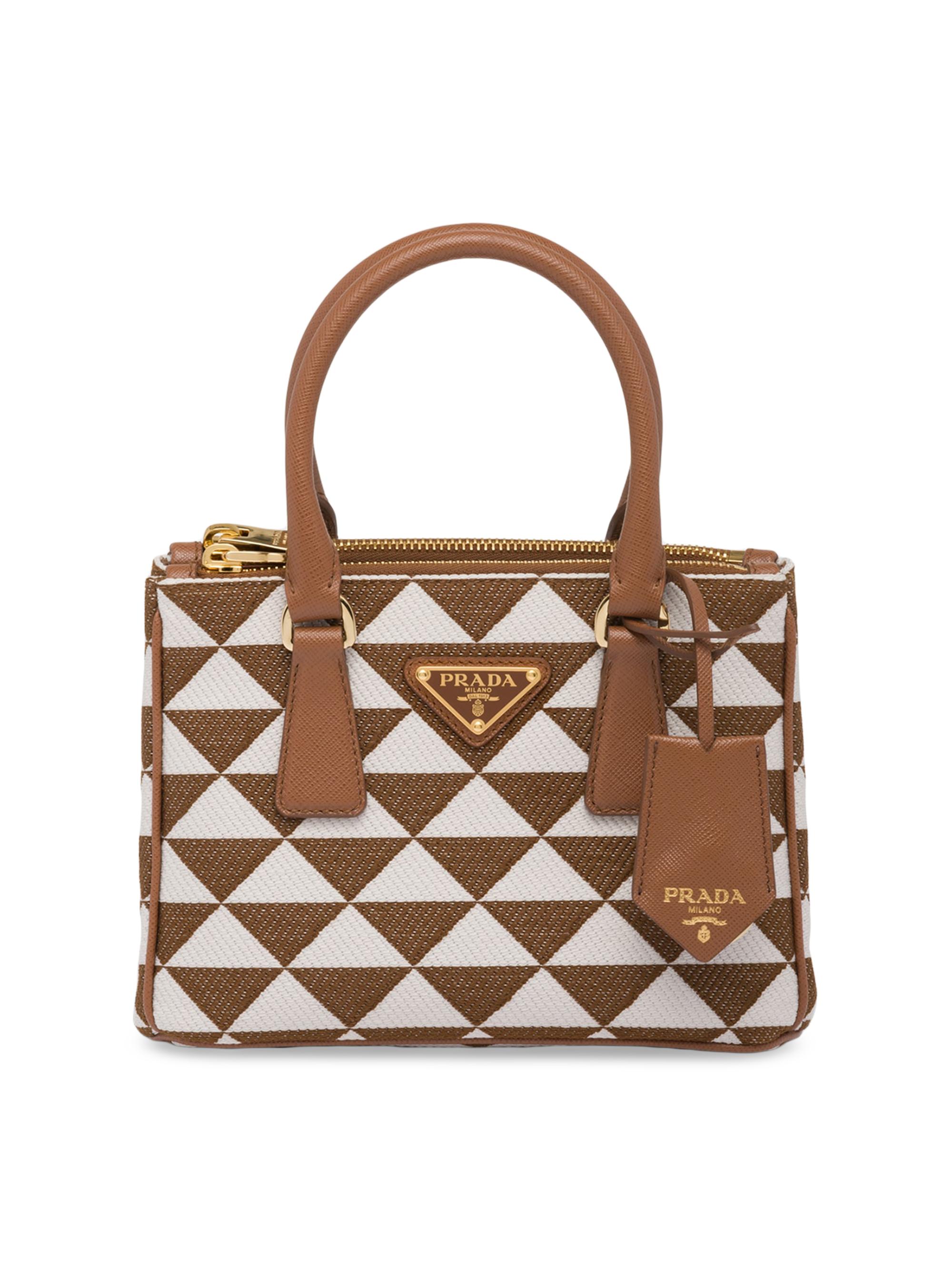 Prada Women's Symbole Embroidered Fabric Mini Bag - Brown White