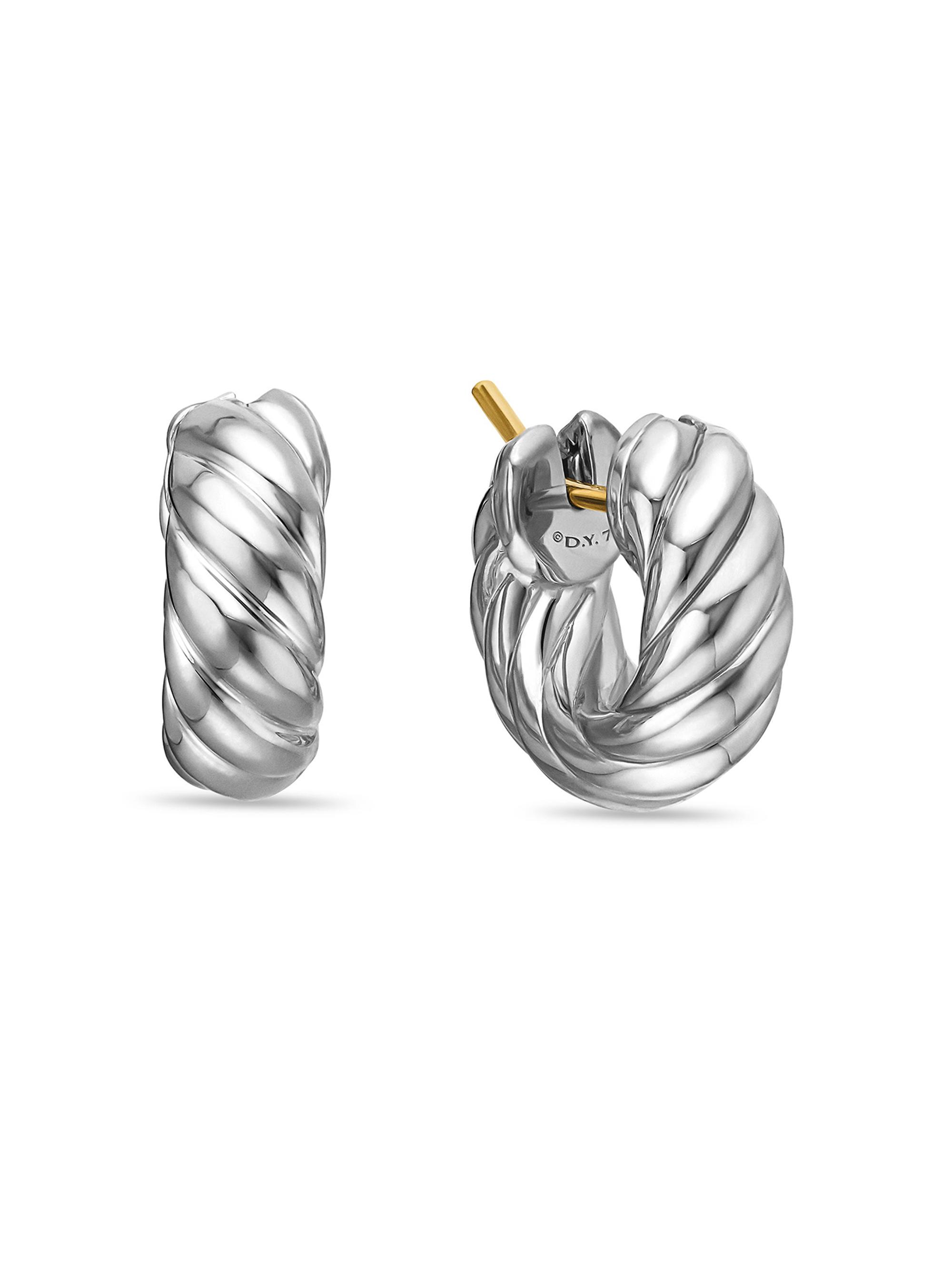 David Yurman Women's Sculpted Cable Hoop Earrings in Sterling Silver, 14.4MM - Silver