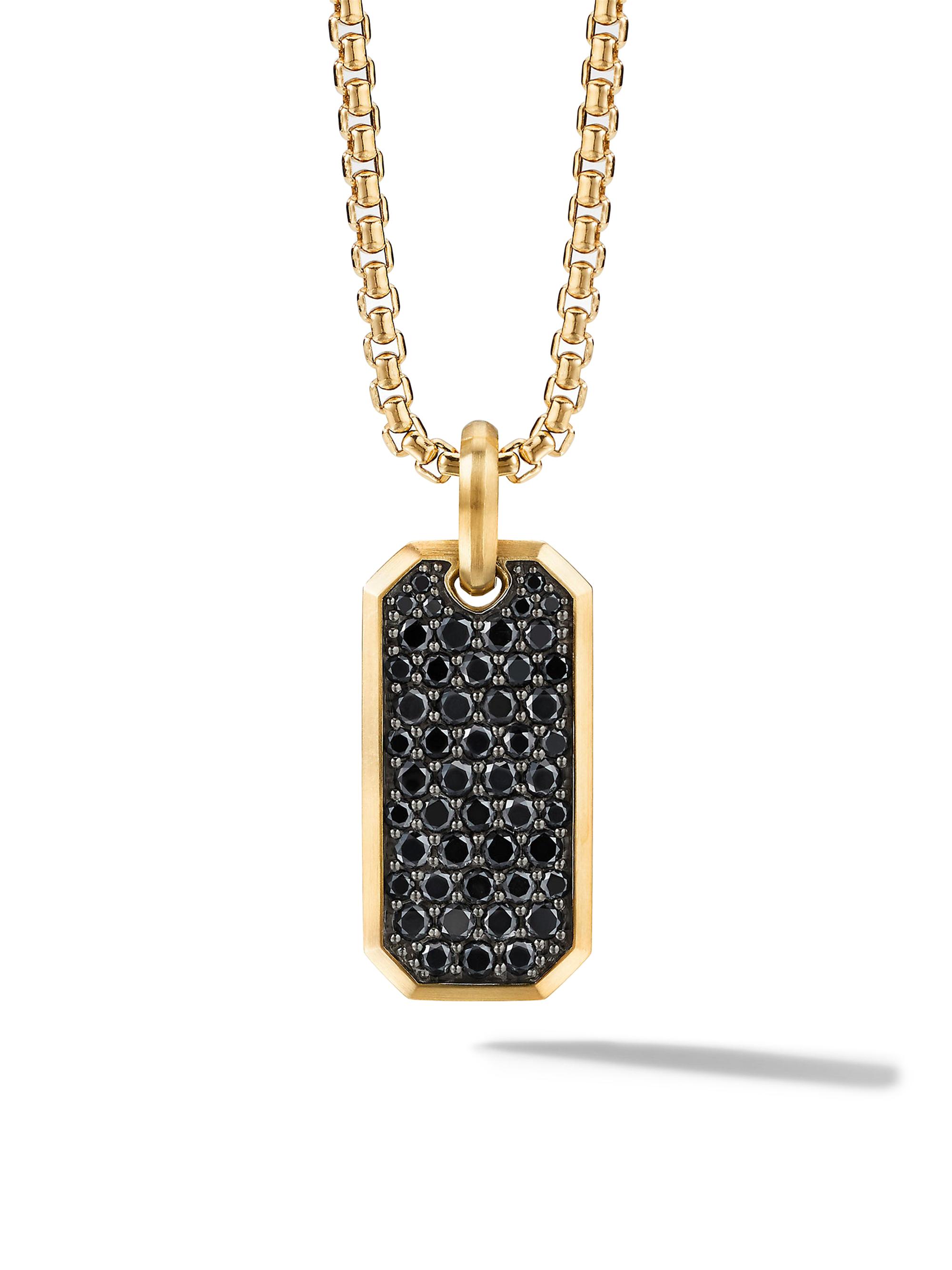 David Yurman Men's Roman Elongated Tag in 18K Yellow Gold - Black Diamond