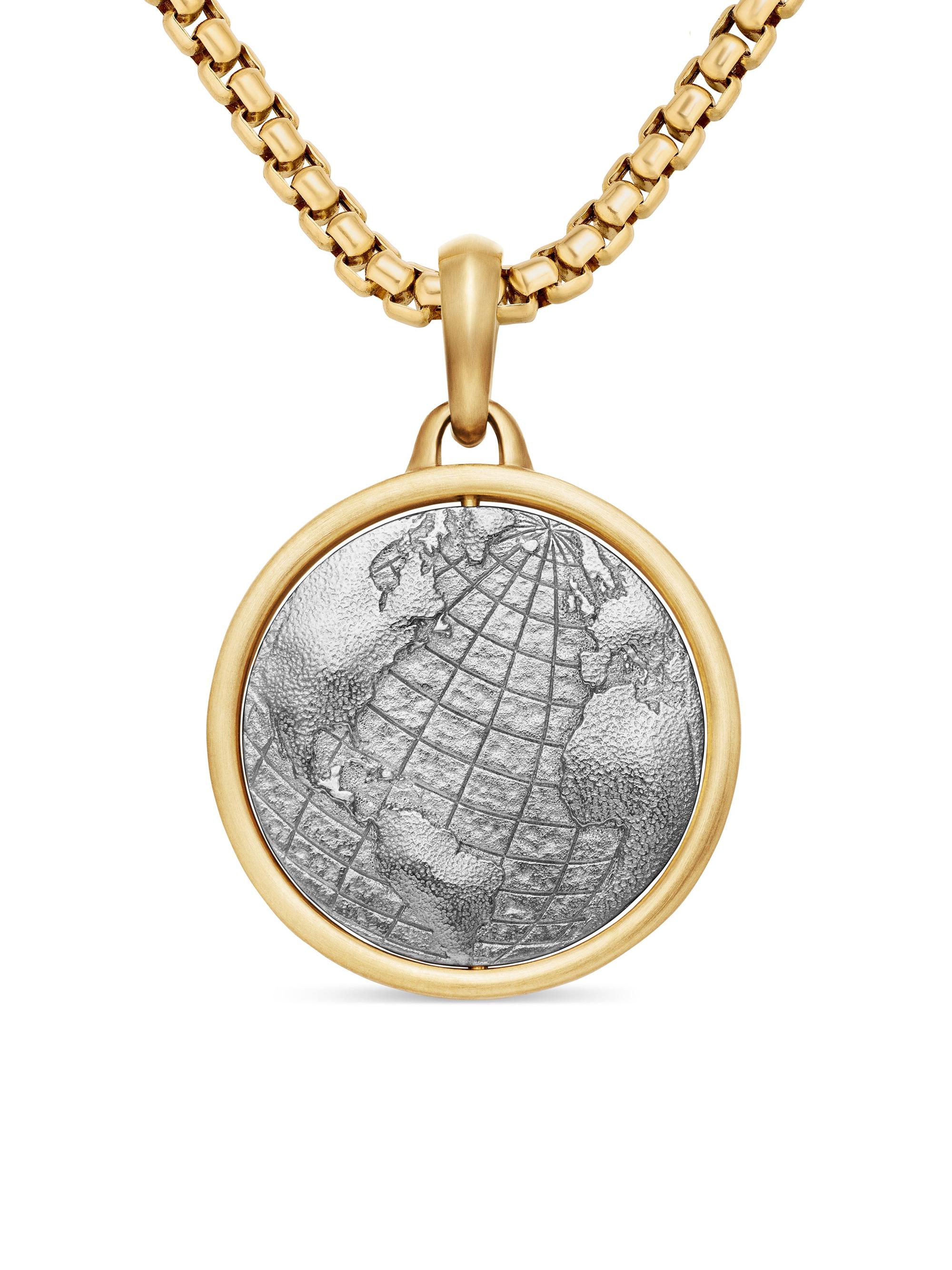 David Yurman Men's Earth and Moon Duality Amulet in Sterling Silver with 18K Yellow Gold, 30MM - Silver