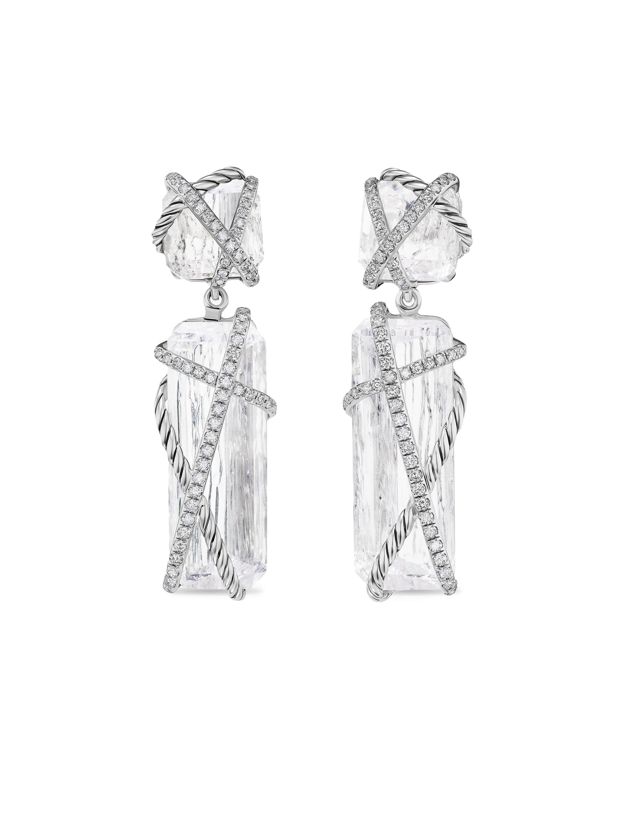 David Yurman Women's Cable Wrap Drop Earrings in Sterling Silver - Crystal