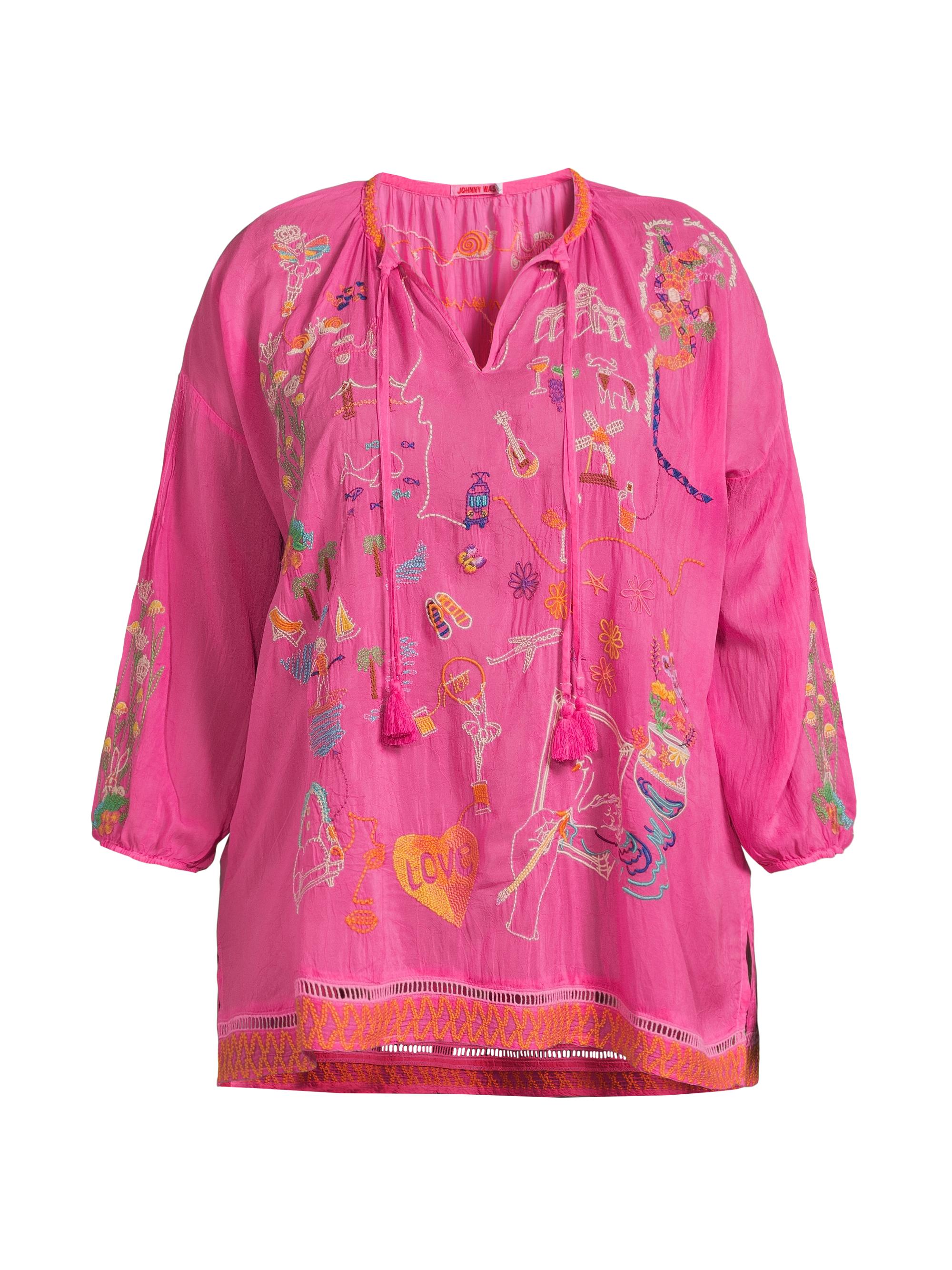Johnny Was Women's Zadonia Embroidered Blouse - Fuchsia
