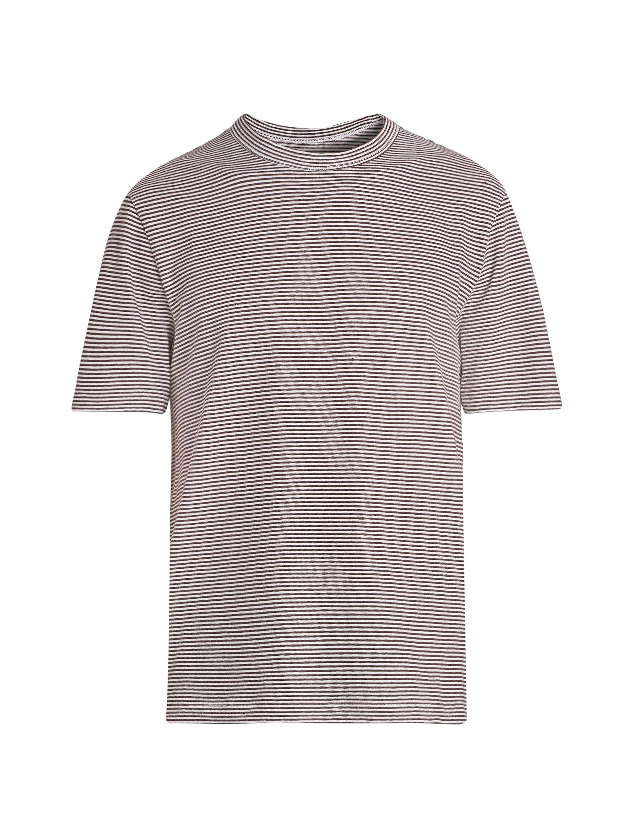 Officine Générale Men's Striped Cotton & Linen T-Shirt - Ecru Coffee Navy