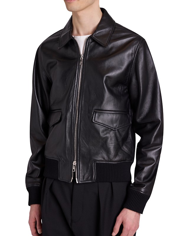 Shop Officine Générale Conan Leather Jacket | Saks Fifth Avenue Shop Officine Générale Conan Leather Jacket | Saks Fifth Avenue