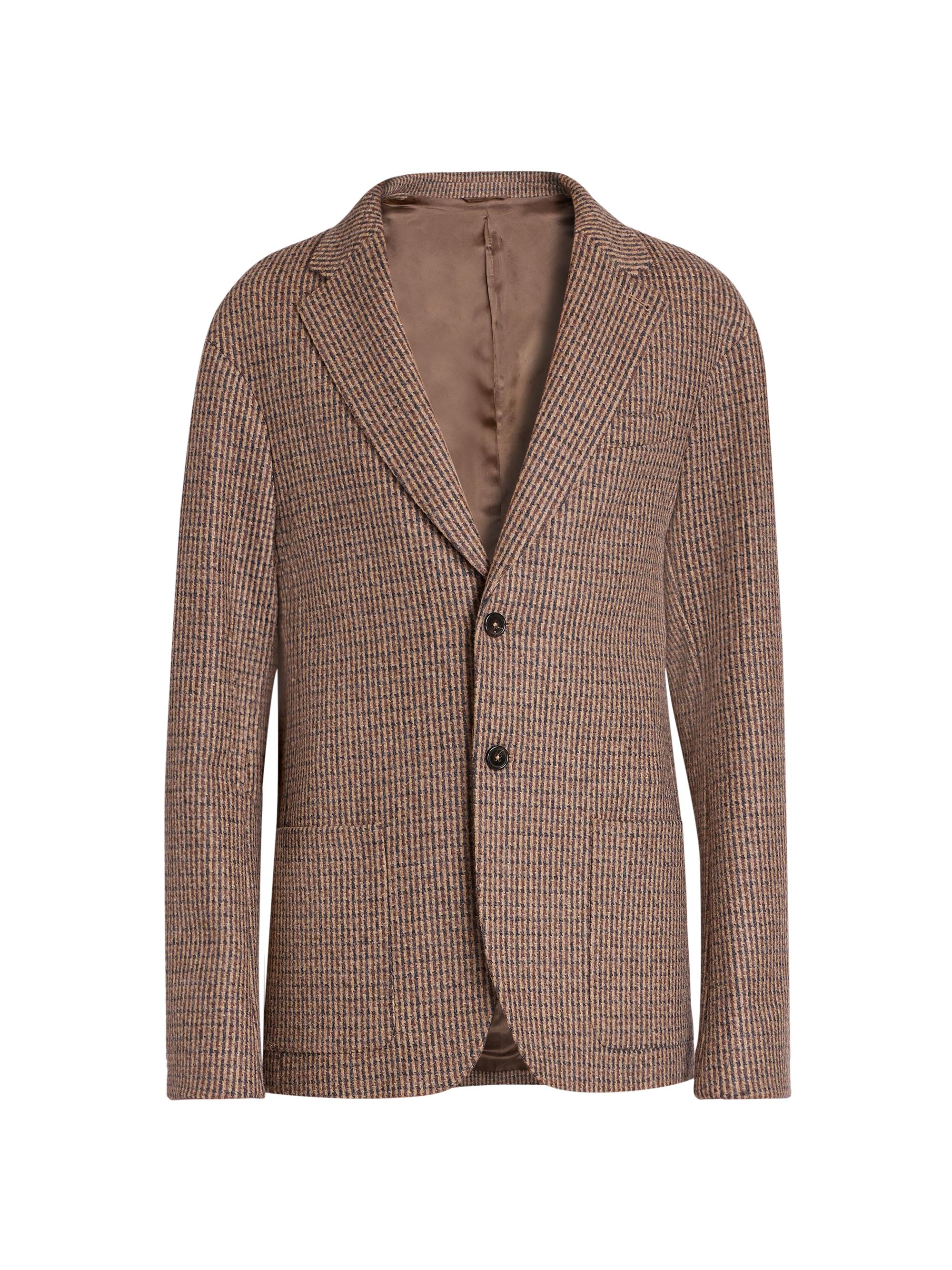 Officine Générale Men's Michel Plaid Wool Jacket - Sepia Grey Brown