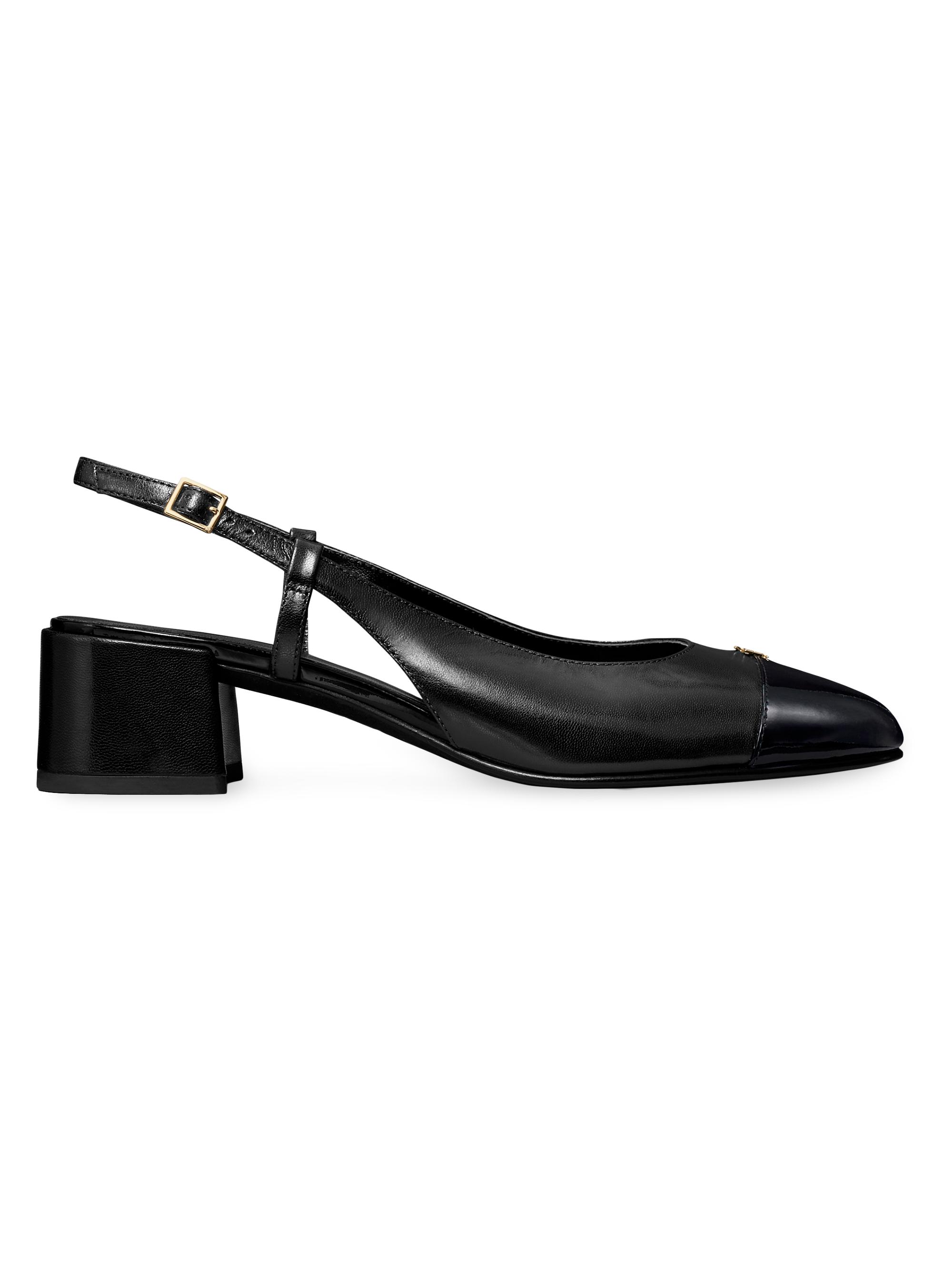 Tory Burch Women's 45MM Logo-Detailed Leather Cap-Toe Pumps - Perfect Black