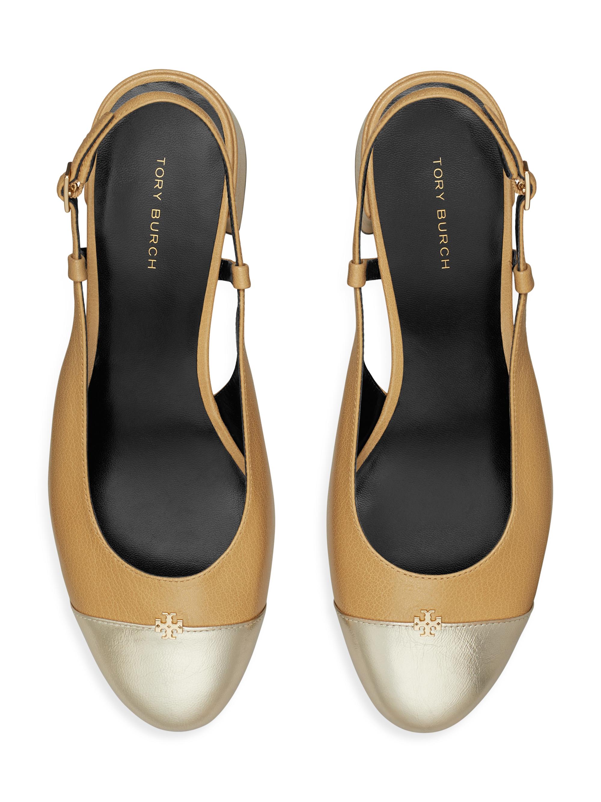 Tory Burch 45MM Cap-Toe Leather Slingback Pumps | Saks Fifth