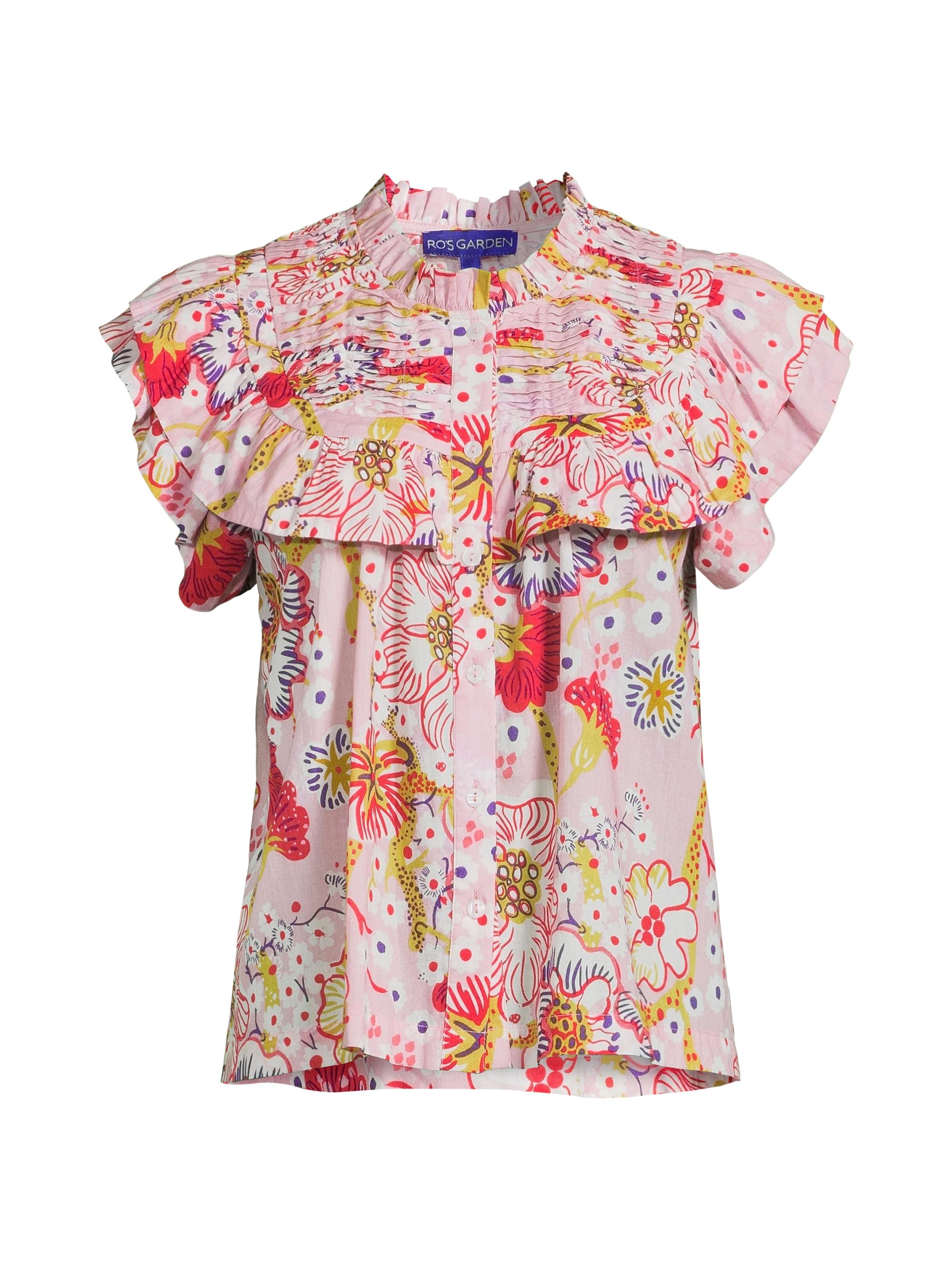 Ro's Garden Women's Denver Ruffled Cotton Shirt - Pink Flores