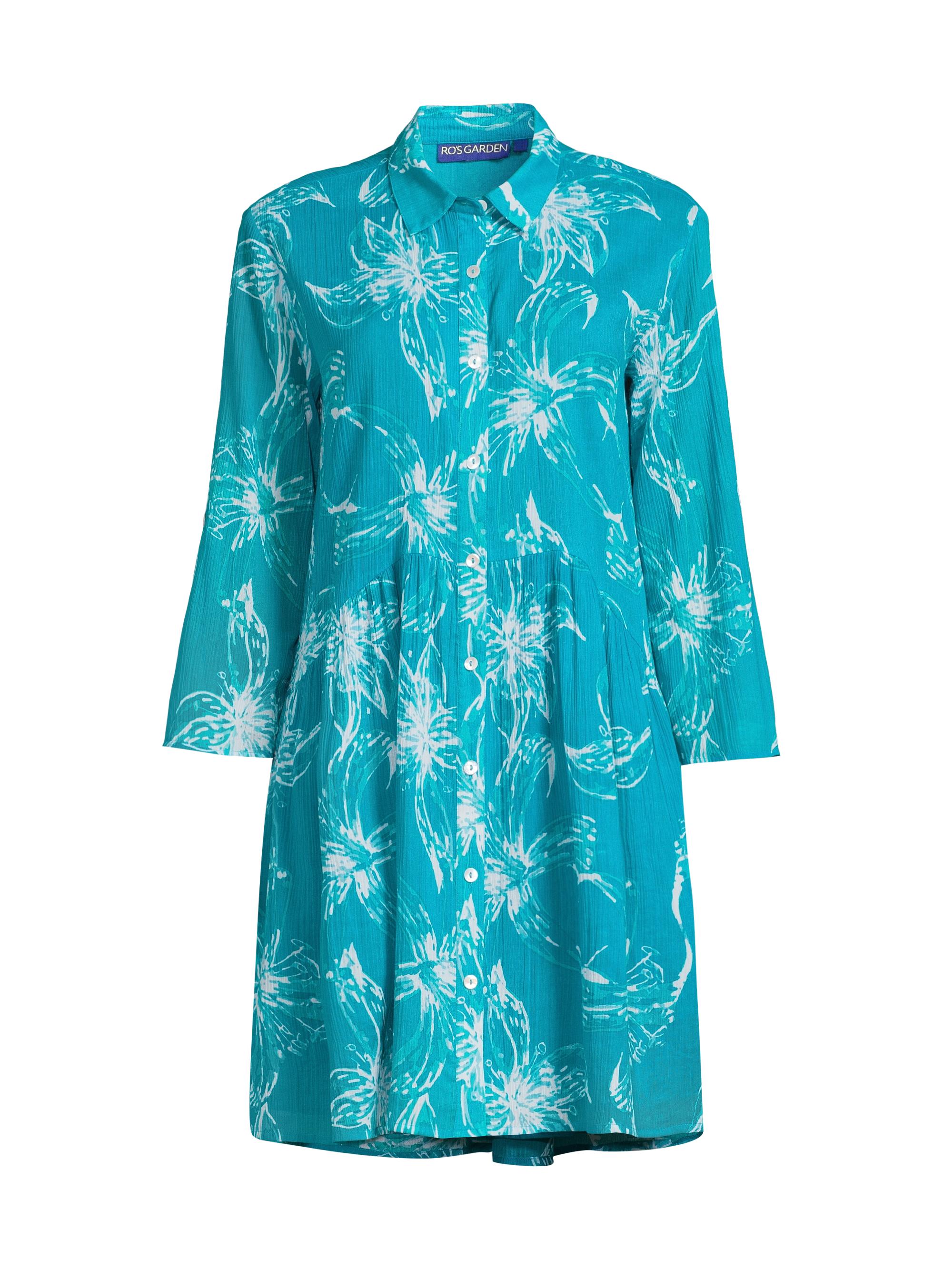 Ro's Garden Women's Deauville Crinkle Mini Shirtdress - Aquacelaya