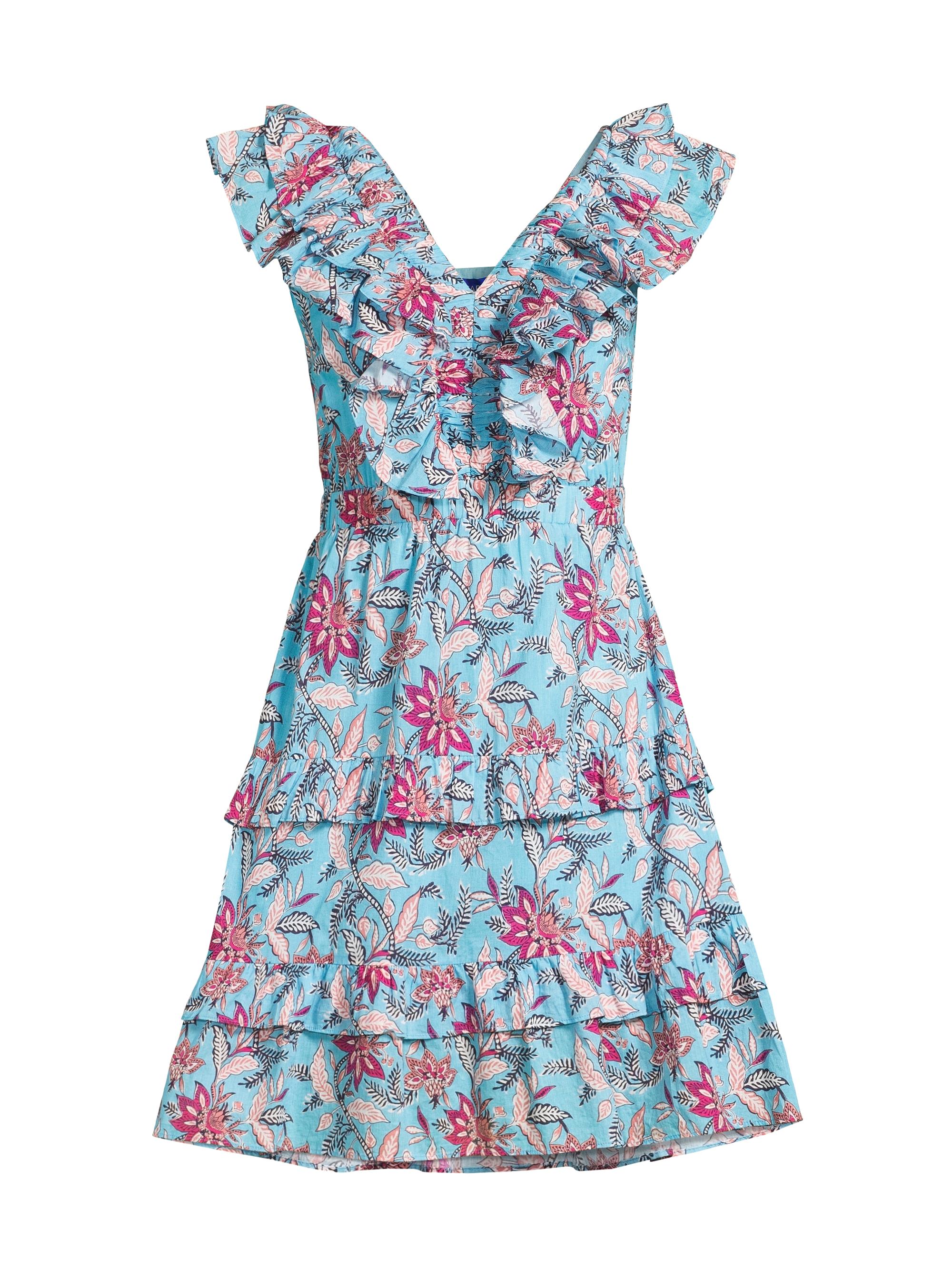 Ro's Garden Women's Dante Floral Ruffle Minidress - Blue Tenango