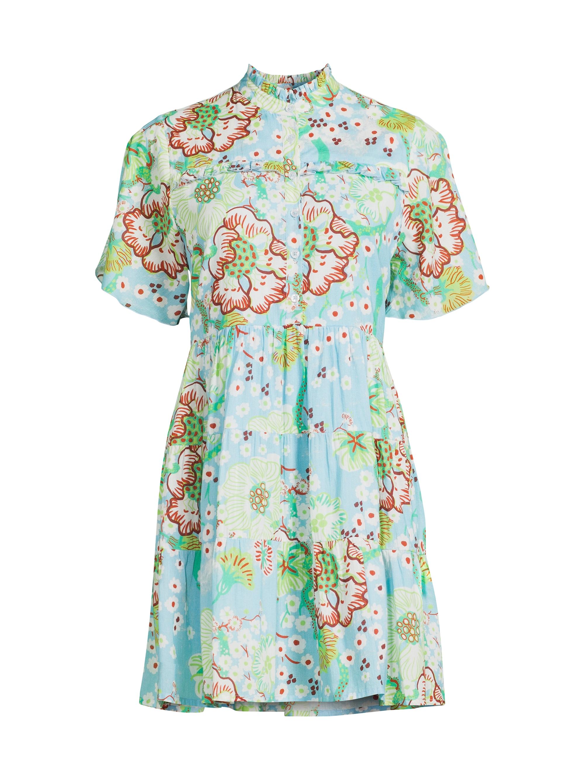 Ro's Garden Women's Vibeka Floral Mini Shirt Dress - Light Blue Flores