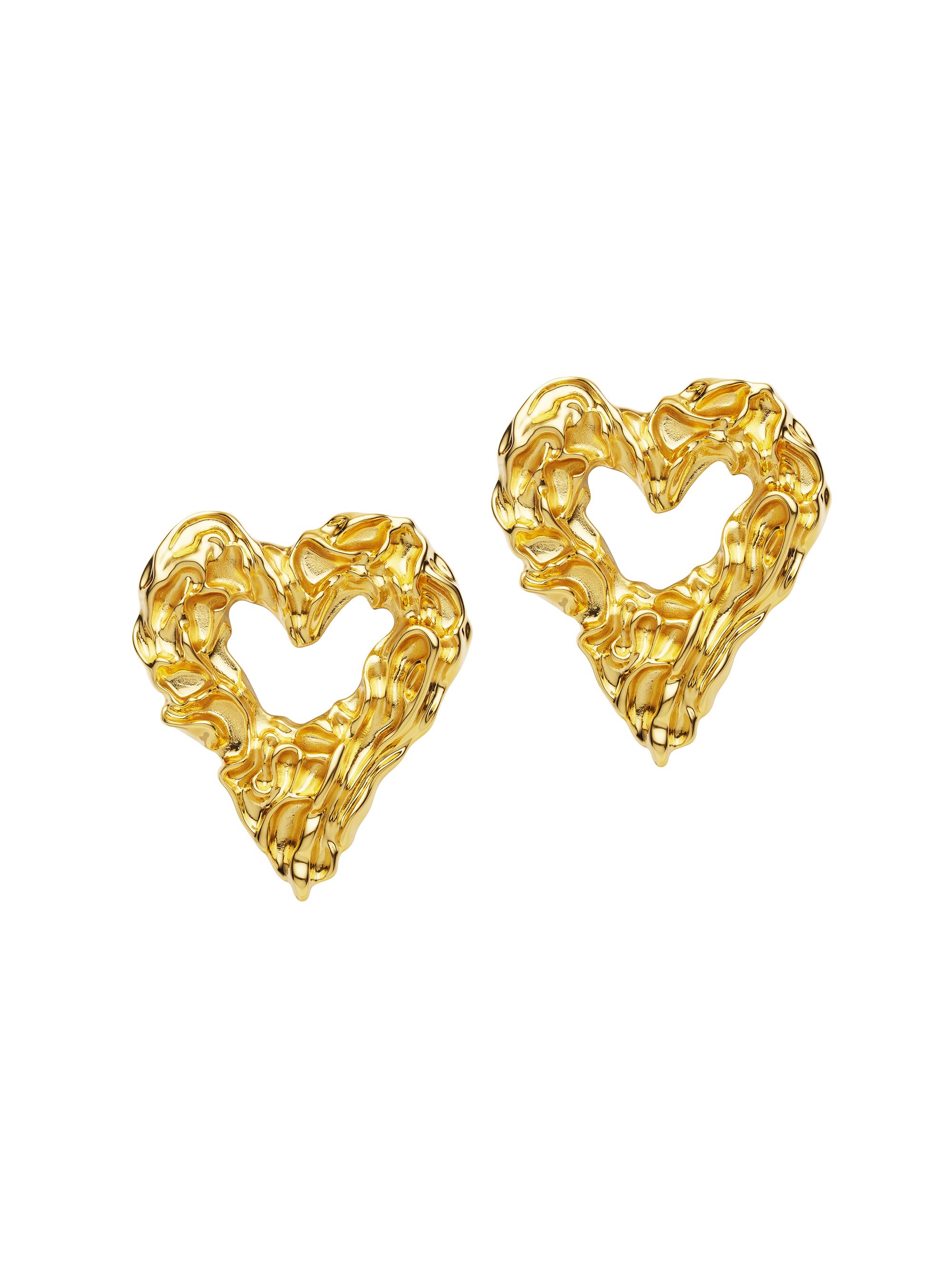 Amber Sceats Women's Zagora Averie Textured 24K-Gold-Plated Heart Drop Earrings - Yellow Gold