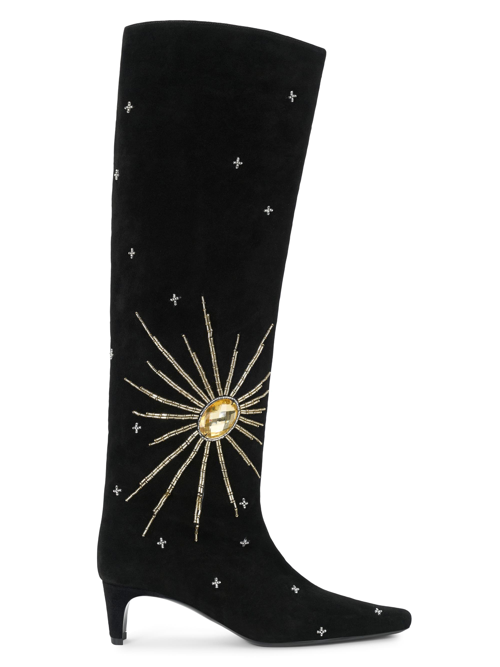 Staud Women's Wally 55MM Crystal-Embellished Suede Boots - Black Celestial