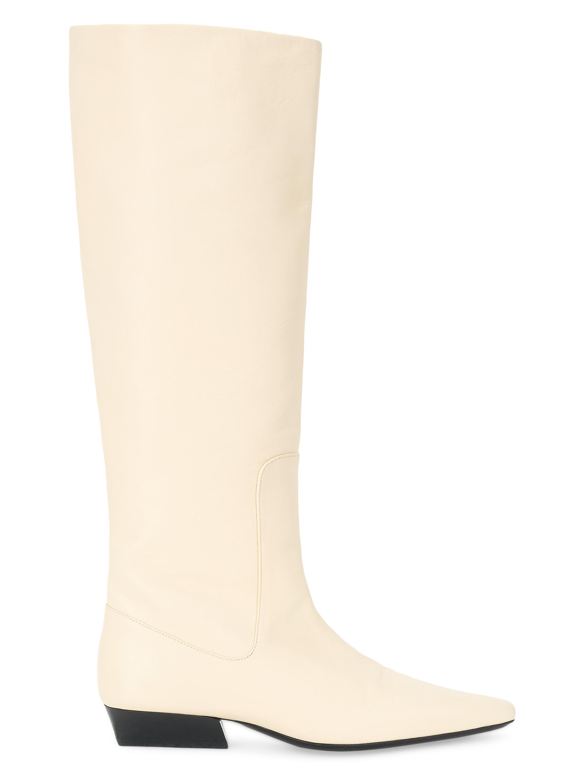 Staud Women's Wally Flat Leather Boots - Cream