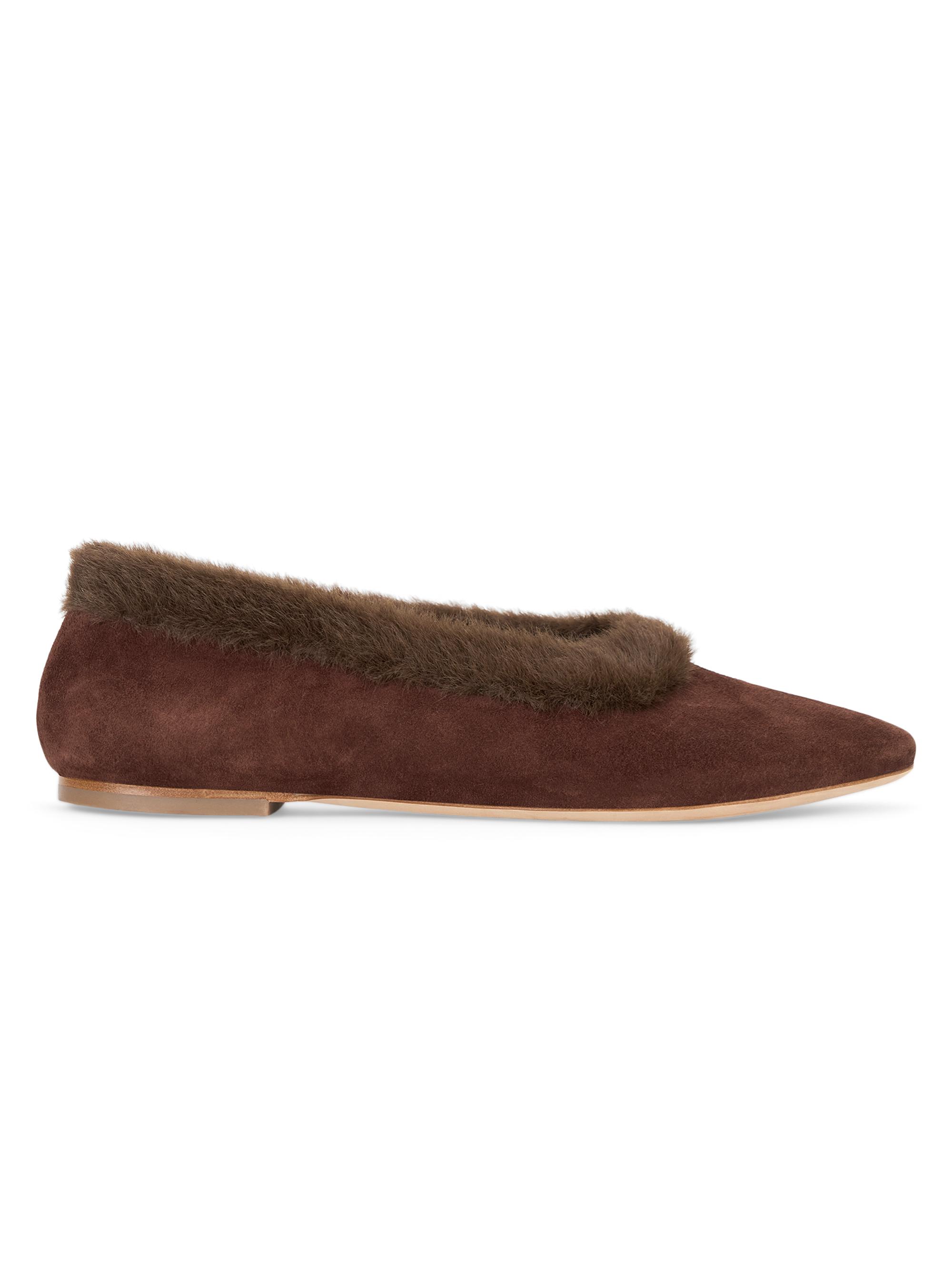 Staud Women's Alba Faux Fur-Trimmed Ballet Flats - Mahogany