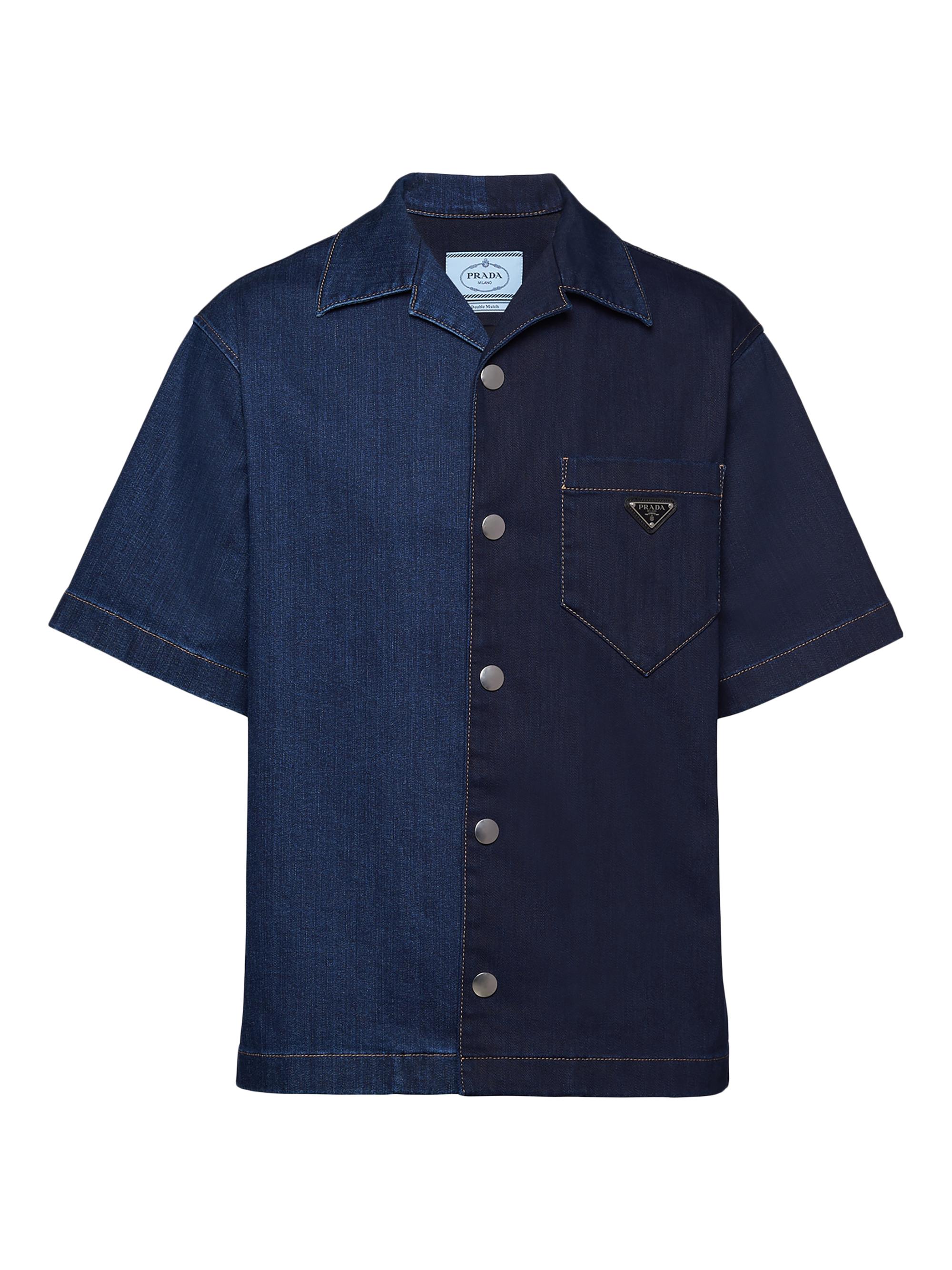 Prada Men's Double Match Denim Shirt - Blue