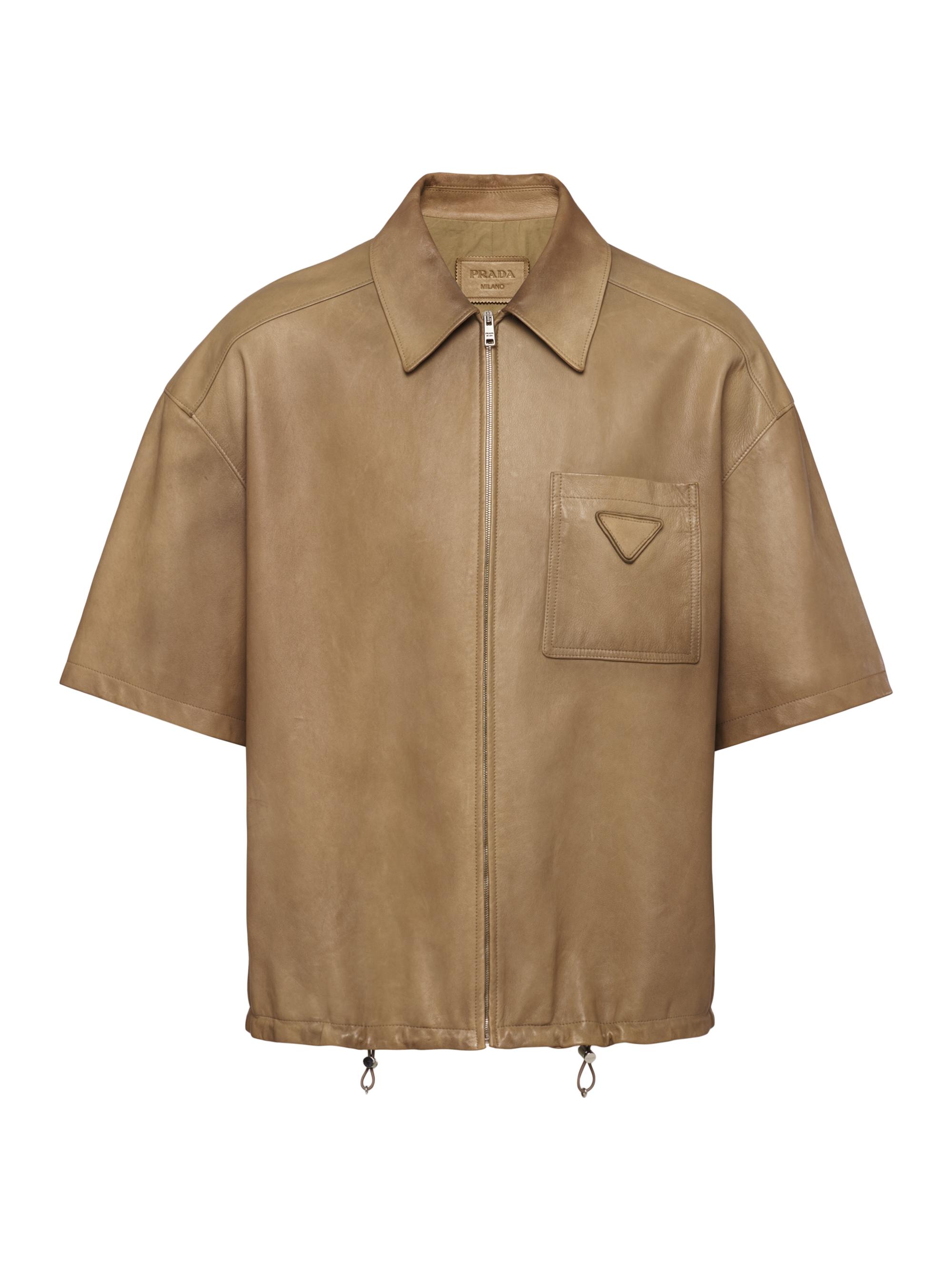 Prada Men's Short-Sleeve Nappa Leather Shirt - Beige Khaki