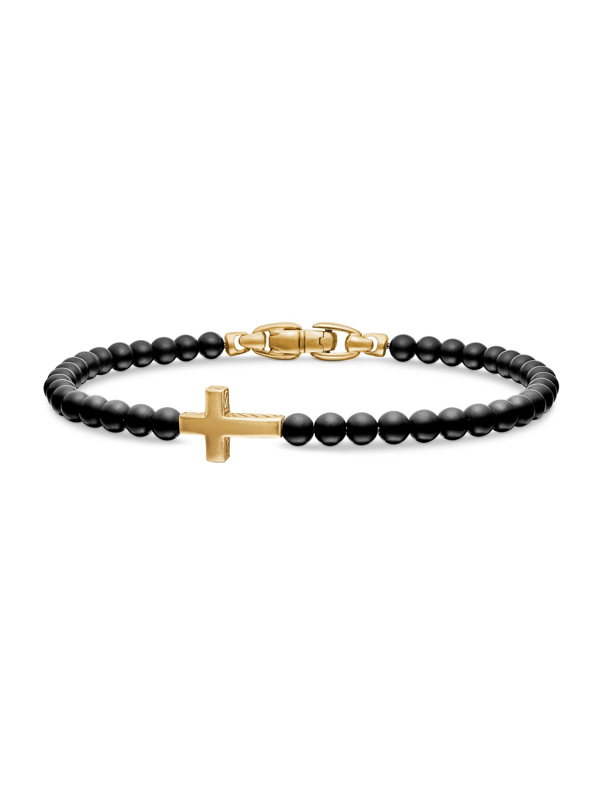David Yurman Men's Spiritual Beads Cross Station Bracelet - Black Onyx