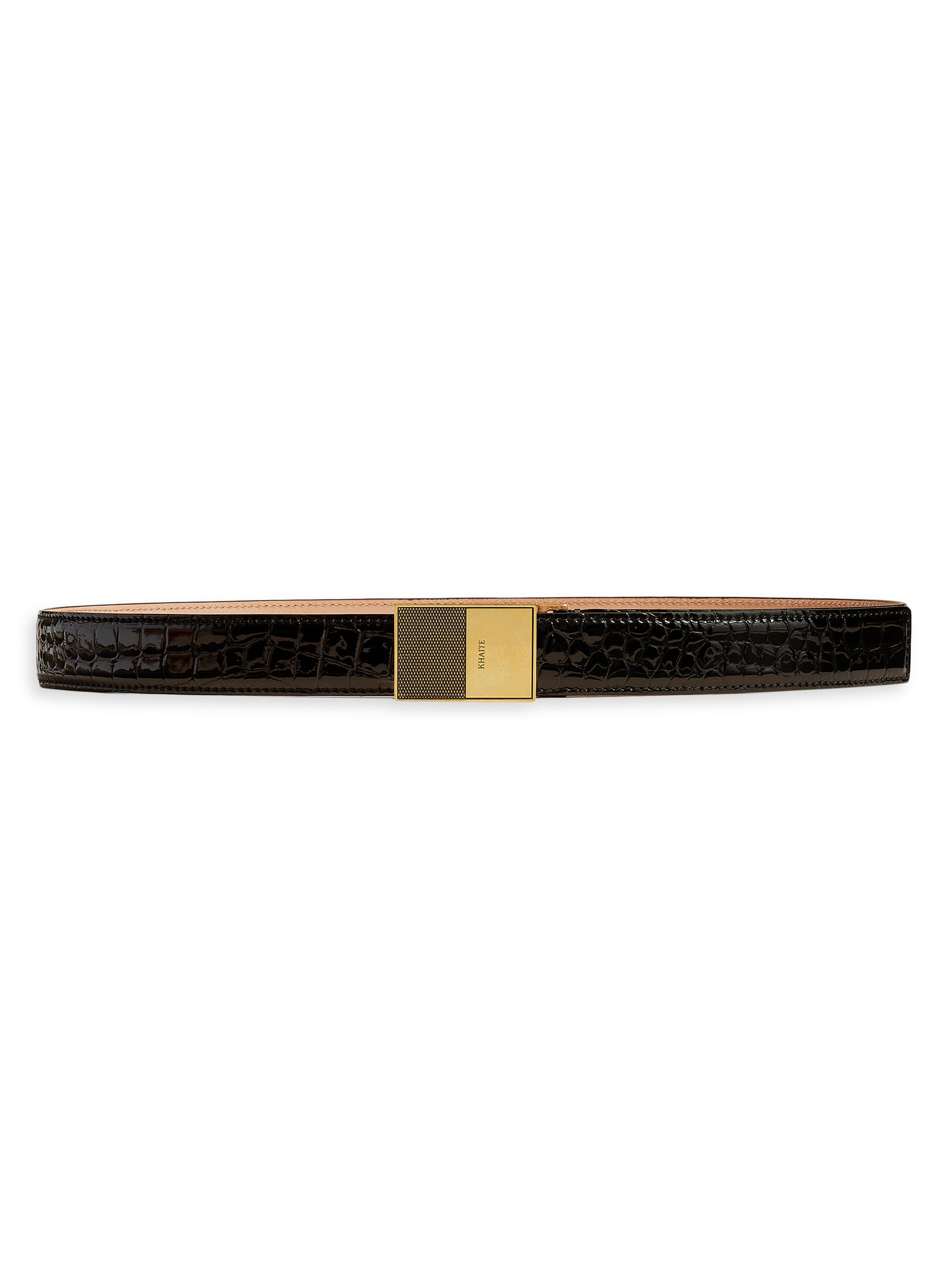 Khaite Women's Elio Leather Croc-Embossed Belt - Black