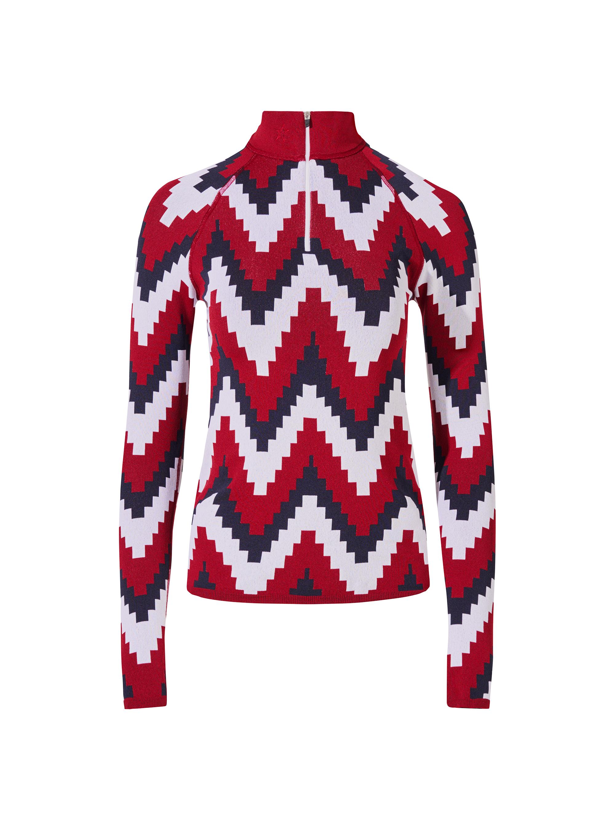 Perfect Moment Women's Perfect Zigzag Fleece Quarter-Zip Top - Chevron Print Red